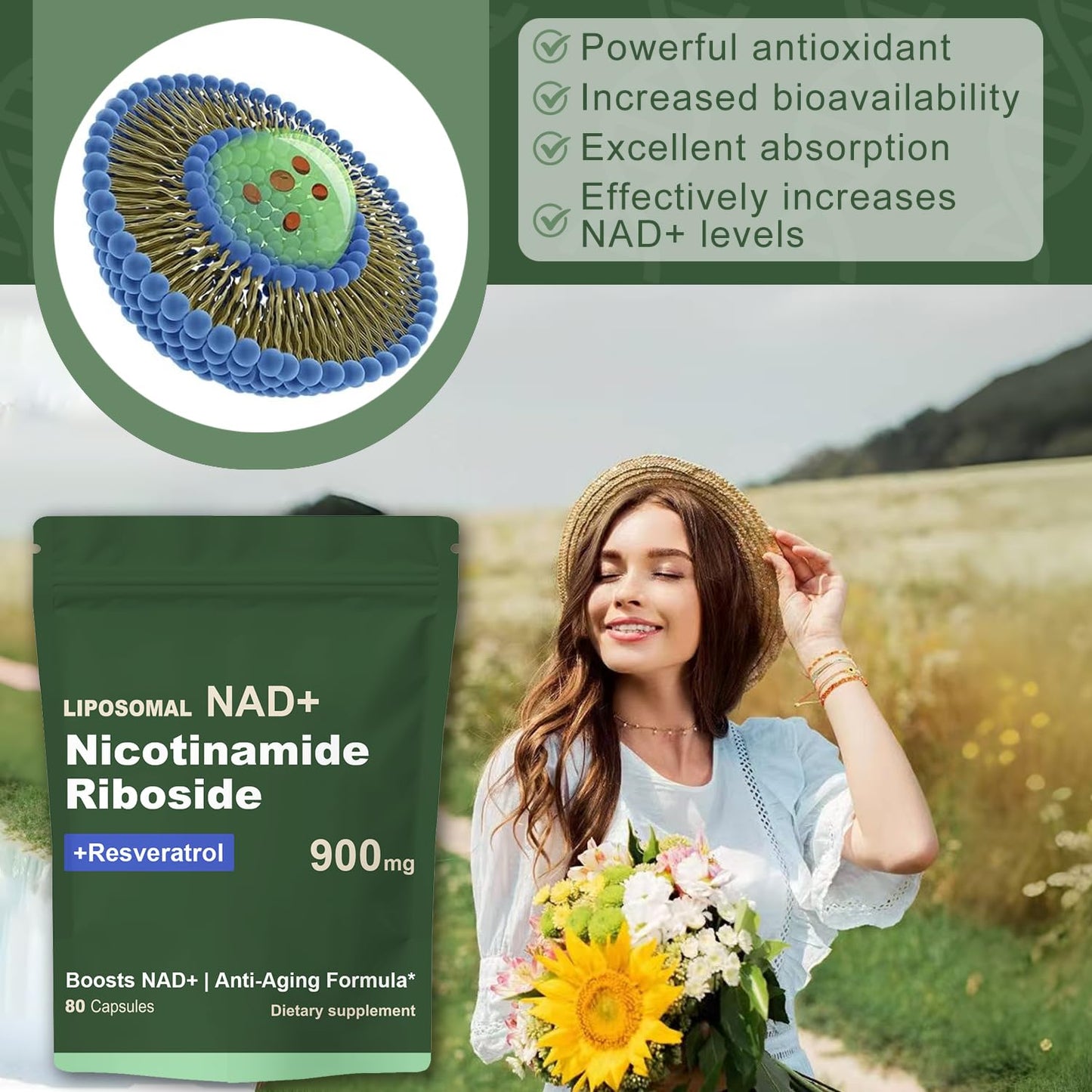 Quackiki NAD Resveratrol Supplement with NAD Nicotinamide Riboside Resveratrol 900 MG, 1 Capsule