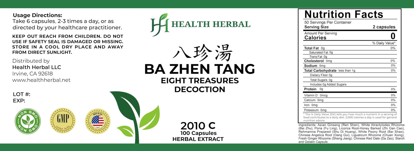 Health Herbal Ba Zhen Tang/Eight Treasures Decoction Capsule 100 Capsules