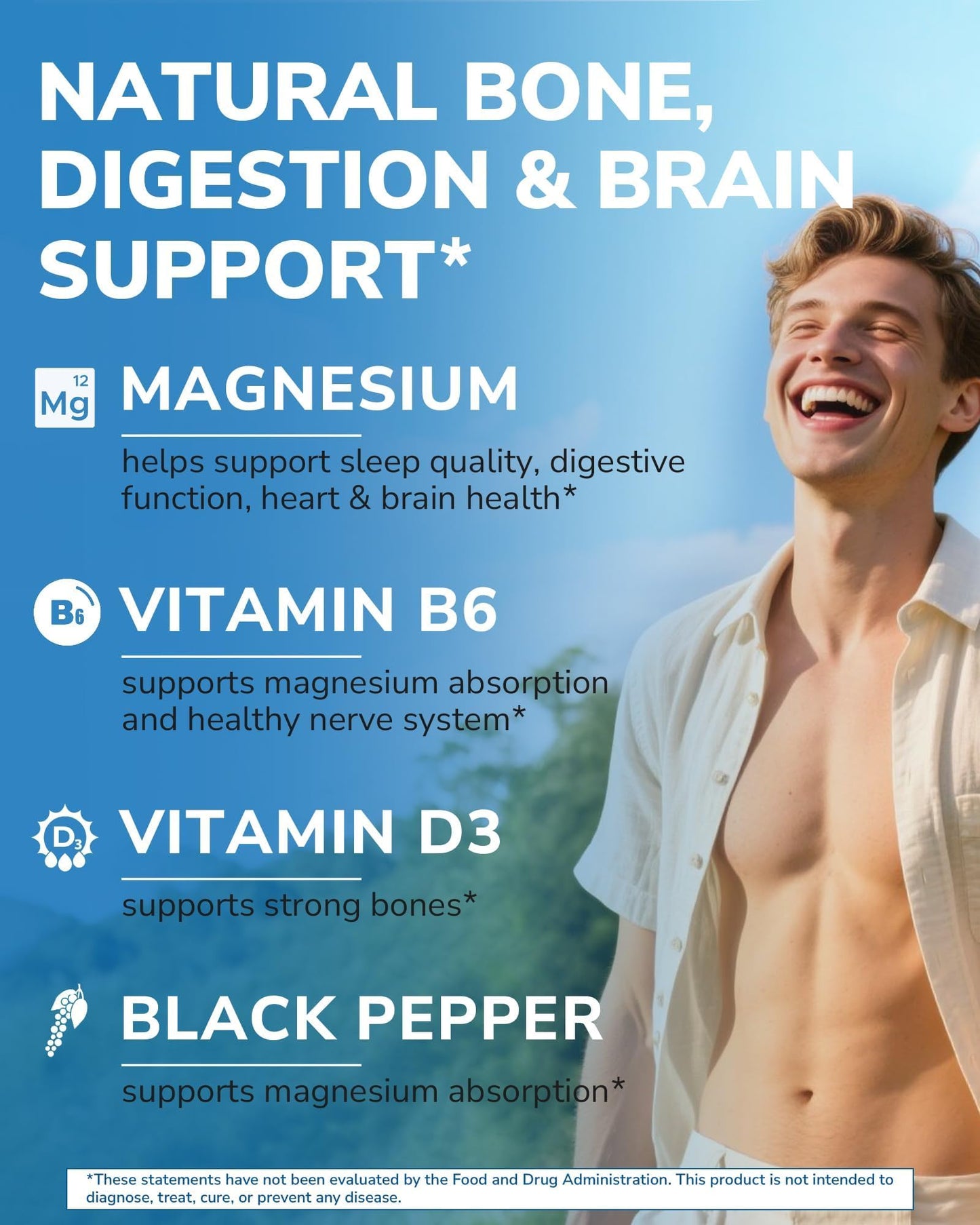 Vitalibre Magnesium Citrate Supplement with Vitamins D3 & B6, 240 Capsules