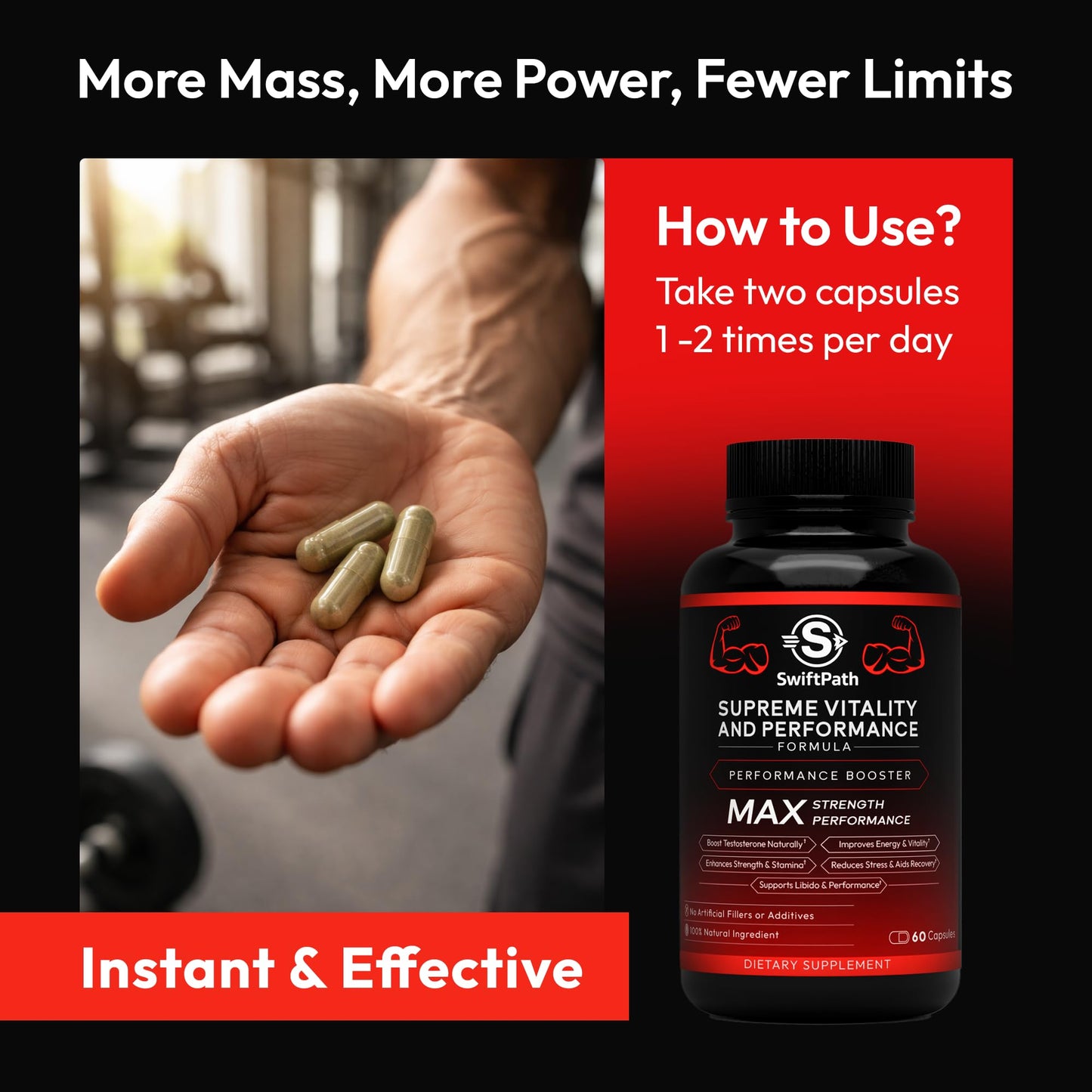 Swift Path Venture Supreme Vitality for Men – Daily Energy & Wellness Support – Clean, Stimulant-Free Supplement for Active Lifestyle, Endurance & Balance, 60 Capsules