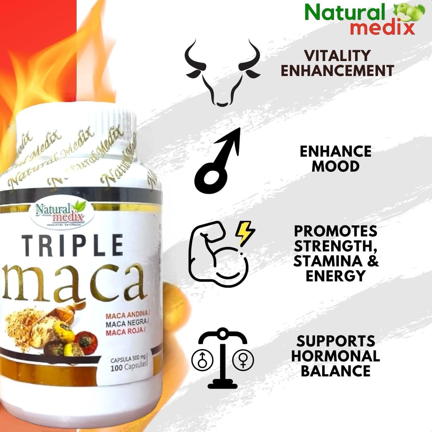 Natural medix Premium Triple Maca Black, Red, and Yellow Maca Capsule, 1 Count