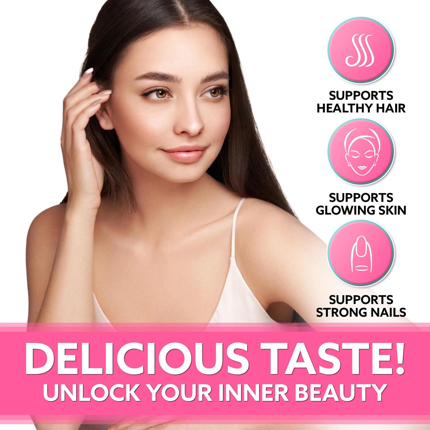 Droppels Hair, Skin and Nails Multivitamin Gummies with Biotin 10,000mcg, Vegan & Pectin-Based, Passion Fruit Rose Flavor, 60 Count