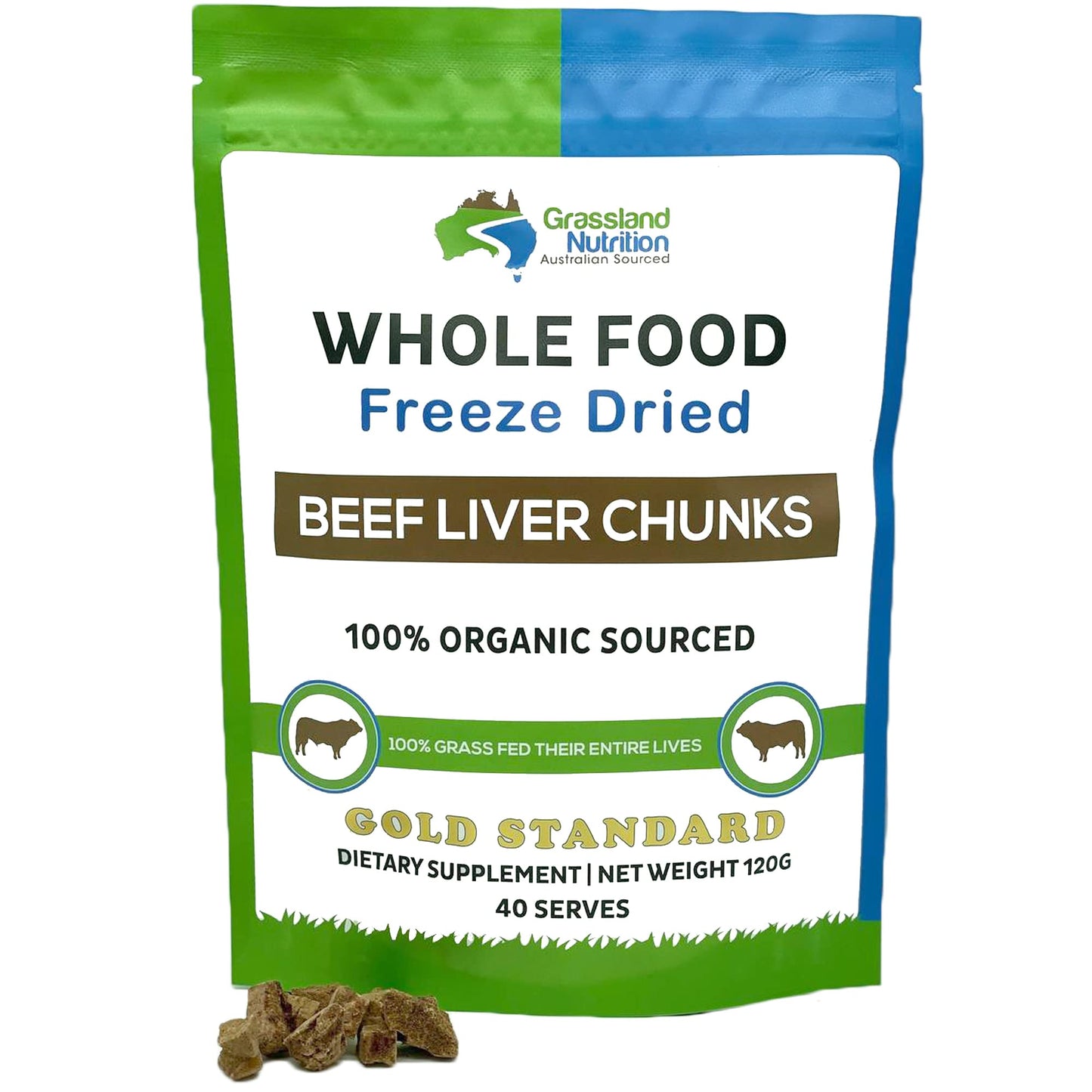 GRASSLAND NUTRITION Organic Liver Freeze Dried Chunks Chewable, 4.23 Ounce