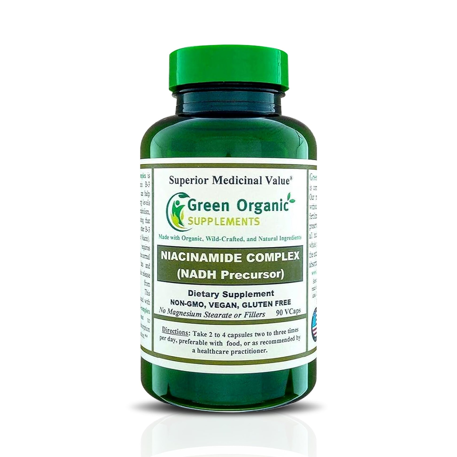 Green Organic Supplements Niacinamide Niacin NAD NADH High Absorbable Capsules 90 Count