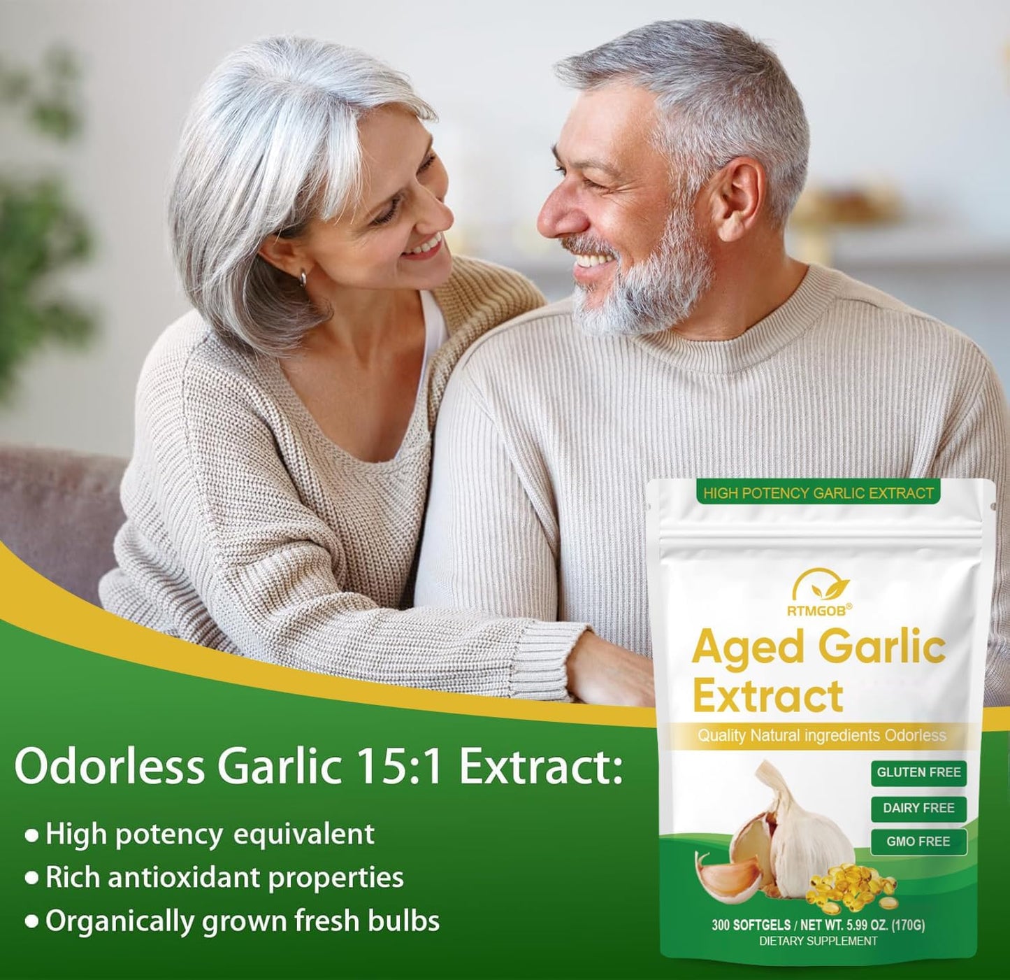 RTMGOB Organic Aged Garlic Extract Supplements Softgels 300