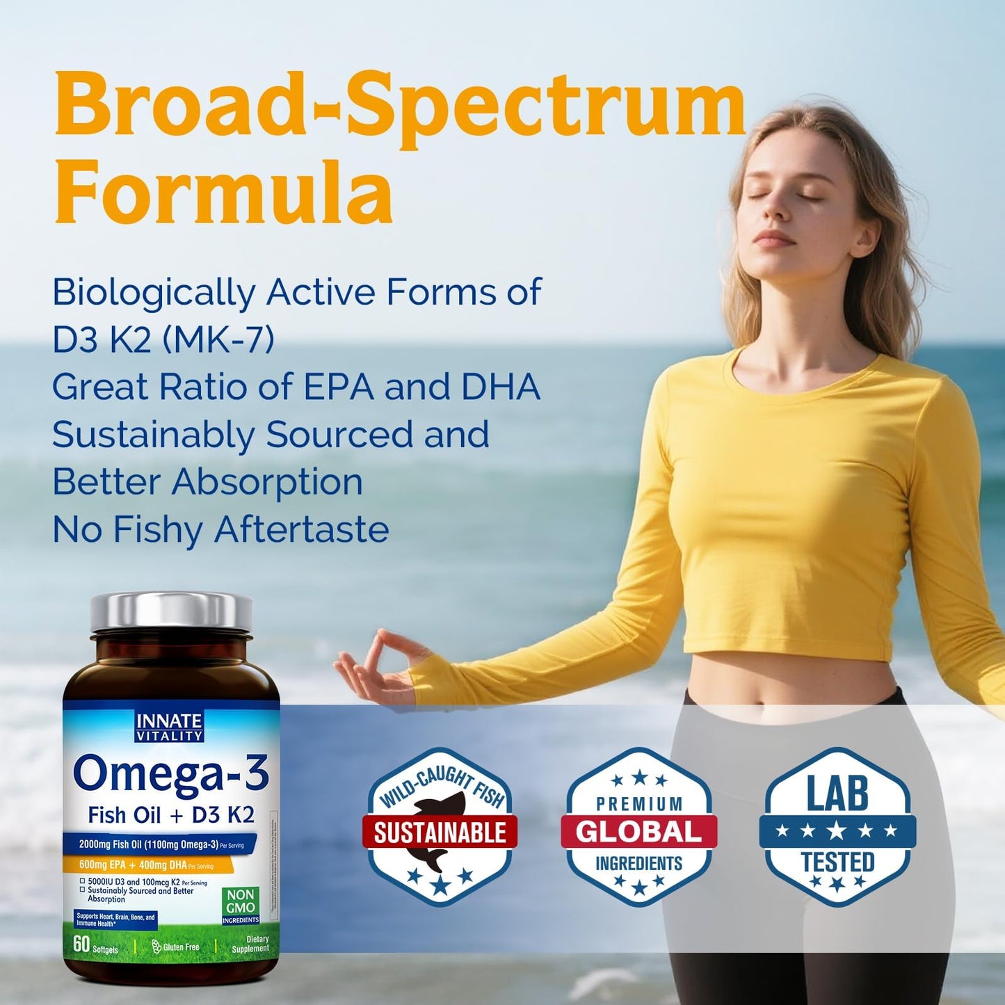 Innate Vitality Omega 3 Fish Oil Supplement Softgel 60 Count