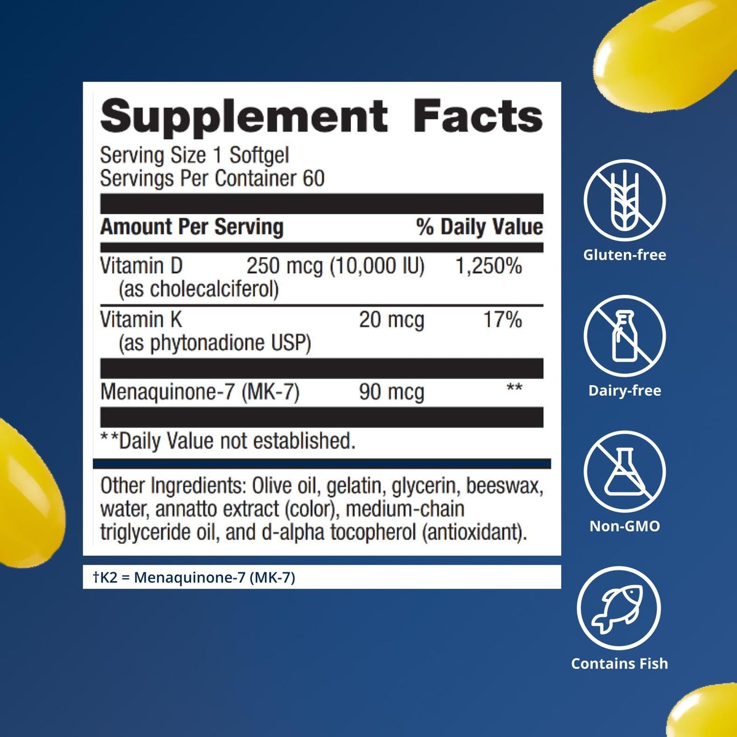Metagenics Vitamin D3 and K2 10,000 IU with MK-7 Softgels, 60 Count