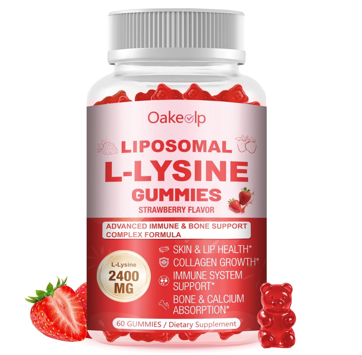 Oakevlp Liposomal L-Lysine 2400mg & Vitamin C 1000mg Gummies, 60 Count