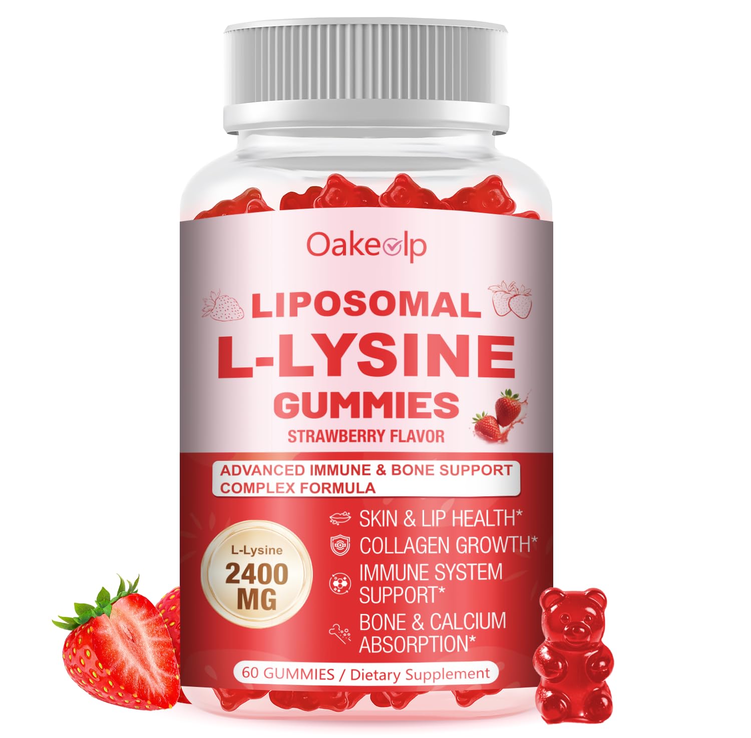 Oakevlp Liposomal L-Lysine 2400mg & Vitamin C 1000mg Gummies, 60 Count
