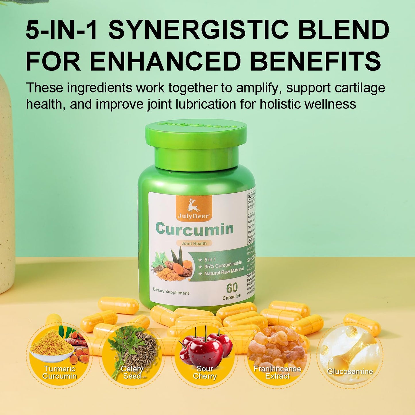 JulyDeer Turmeric 95% Curcumin 120 Capsules