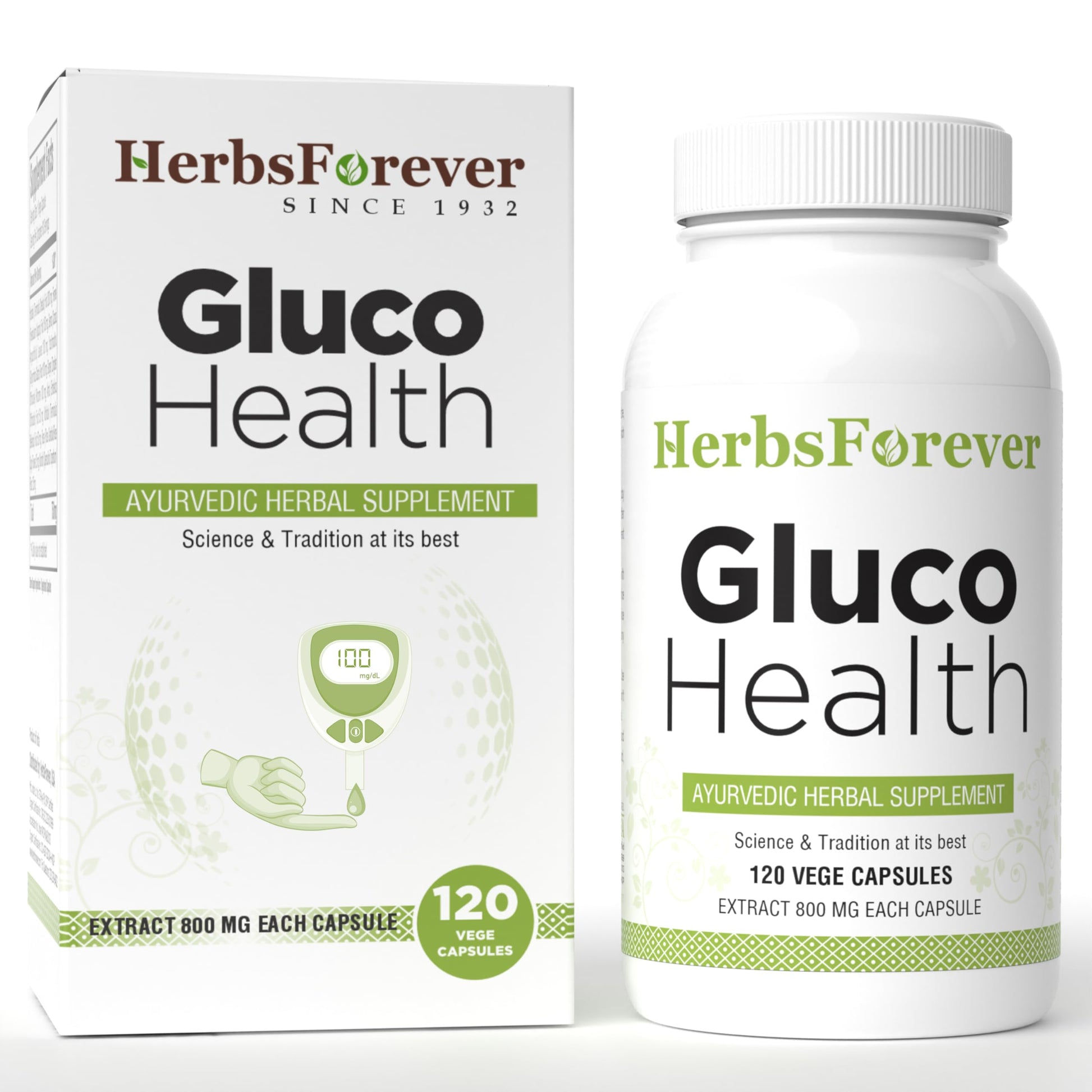 Herbsforever Gluco Health-Supports Blood Sugar-Glucose Carb Control & Cravings with Gymnema Sylvestre 75%, Shilajit, Turmeric, Amla, Cinnamomum + 17 Ayurvedic Herb Extracts Capsules 120