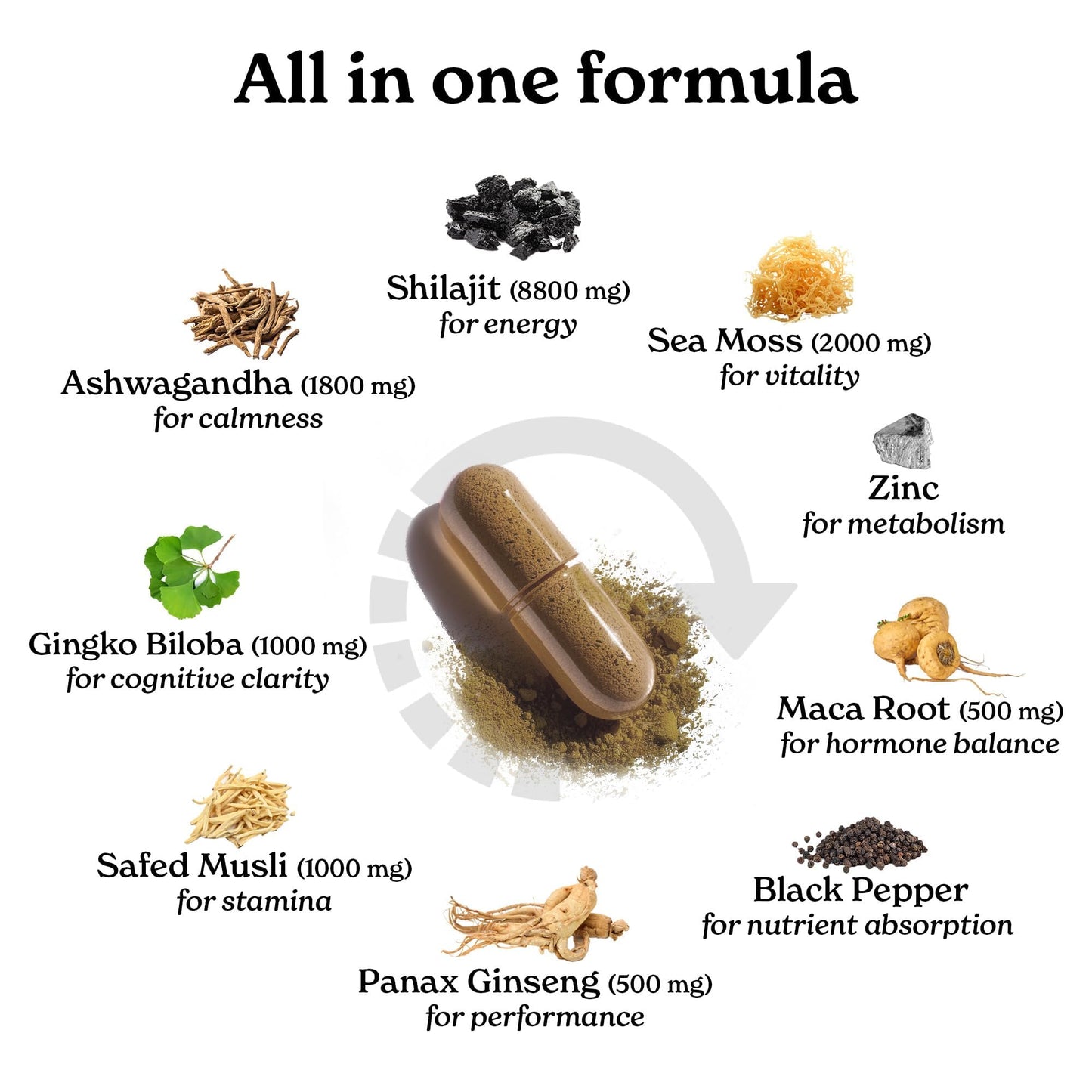 Better Alt 8800mg Shilajit, Maca Root, Ginkgo Biloba, Sea Moss, Ashwagandha, Panax Ginseng, Safed Musli & Zinc 120 Capsules