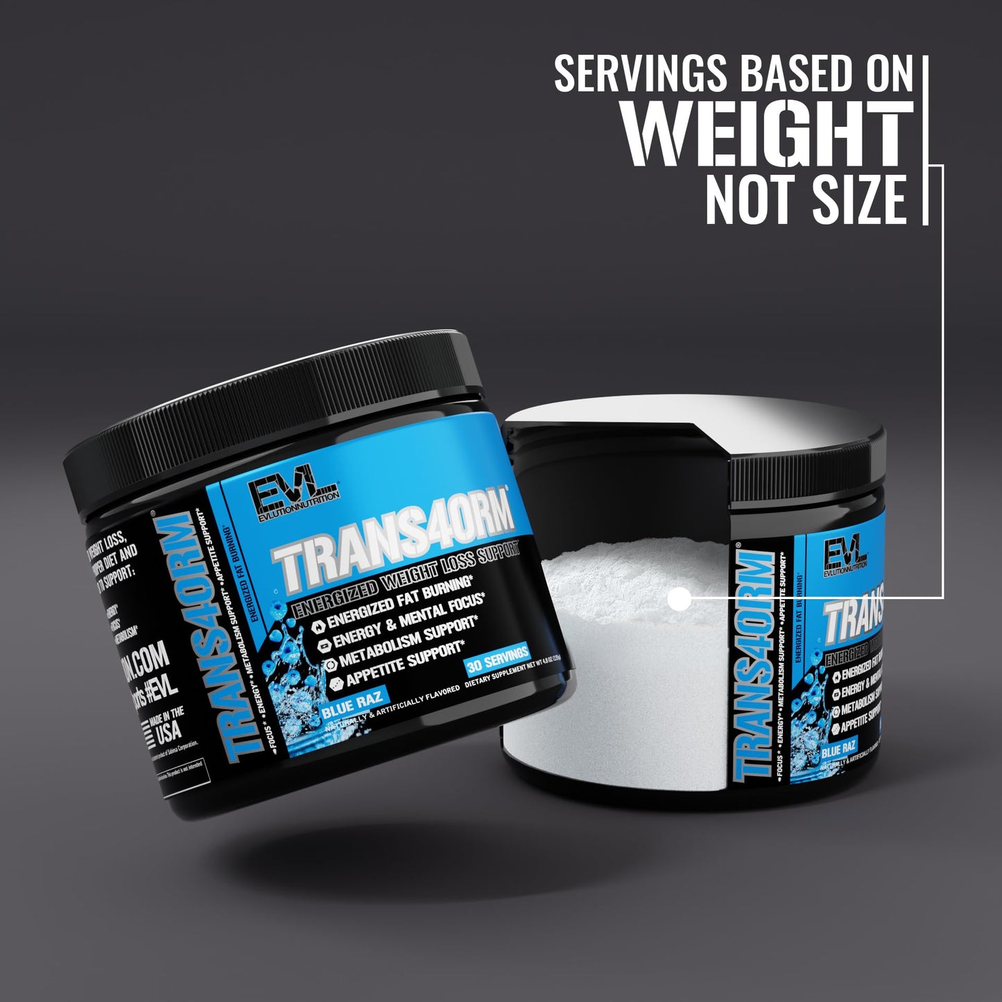 Evlution Trans4orm Thermogenic Fat Burning Support Powder Blue Raz 5.1 Ounce