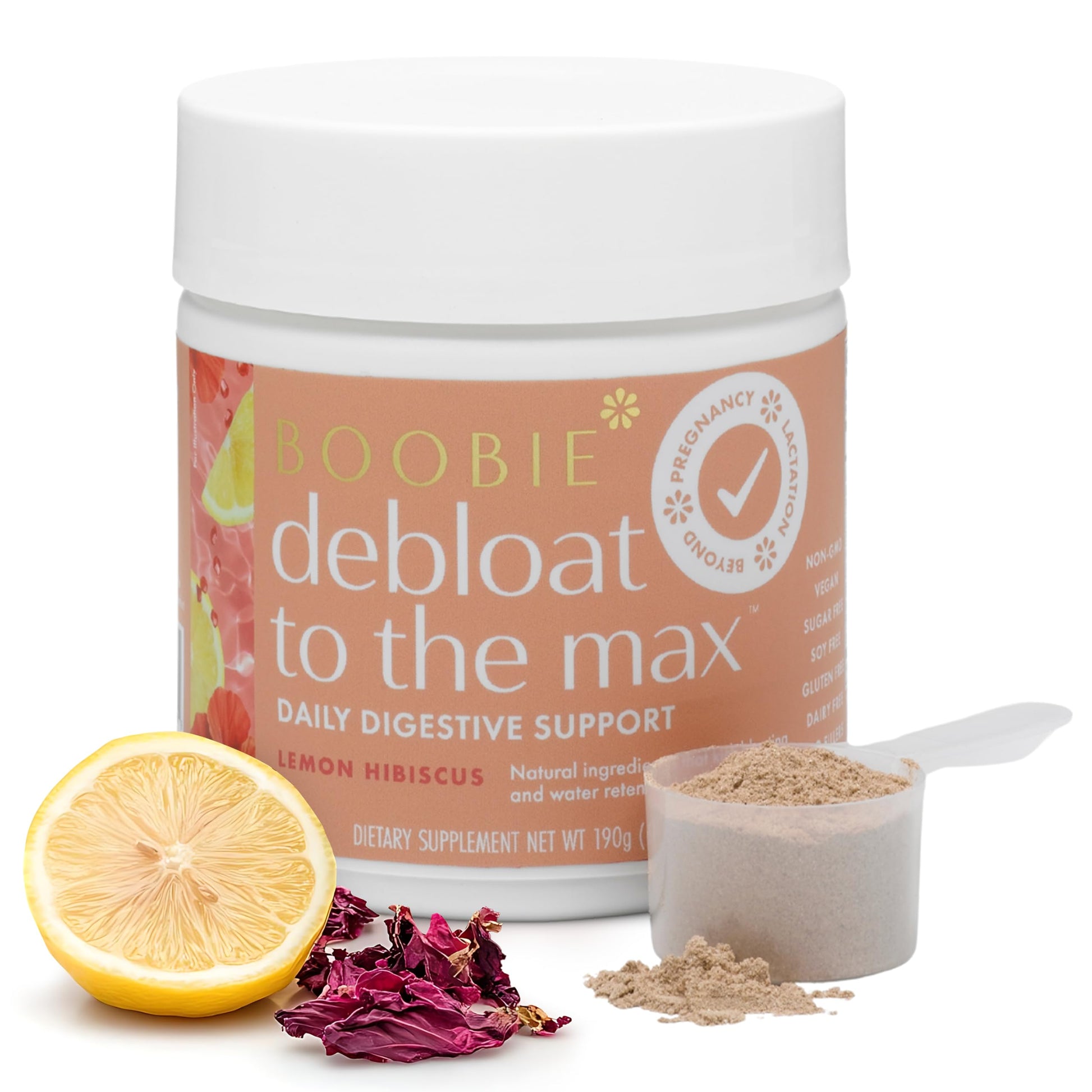 Boobie Brands Debloat to the Max L-Glutamine and Marshmallow Root for Gut Health Lemon Hibiscus Flavor Powder, 40 Servings, 6.7
