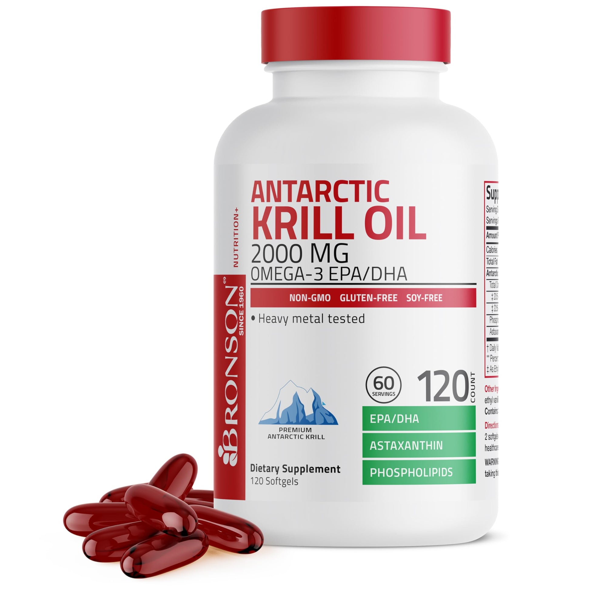 Bronson Antarctic Krill Oil 2000mg with Omega-3s EPA, DHA, Astaxanthin and Phospholipids Softgels 120