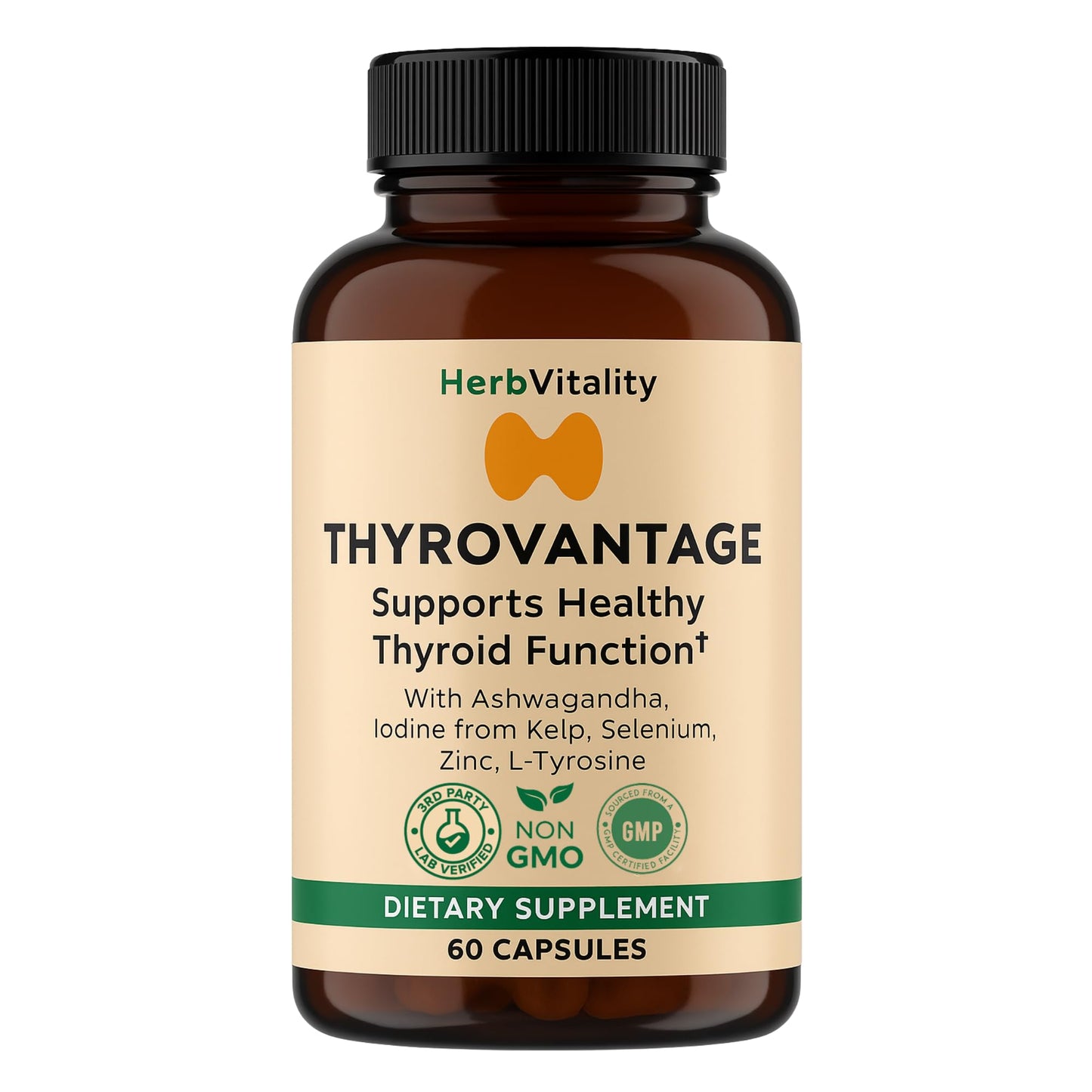 Herb Vitality Thyroid Support Supplement with Iodine, Ashwagandha & Kelp, 60 Capsules