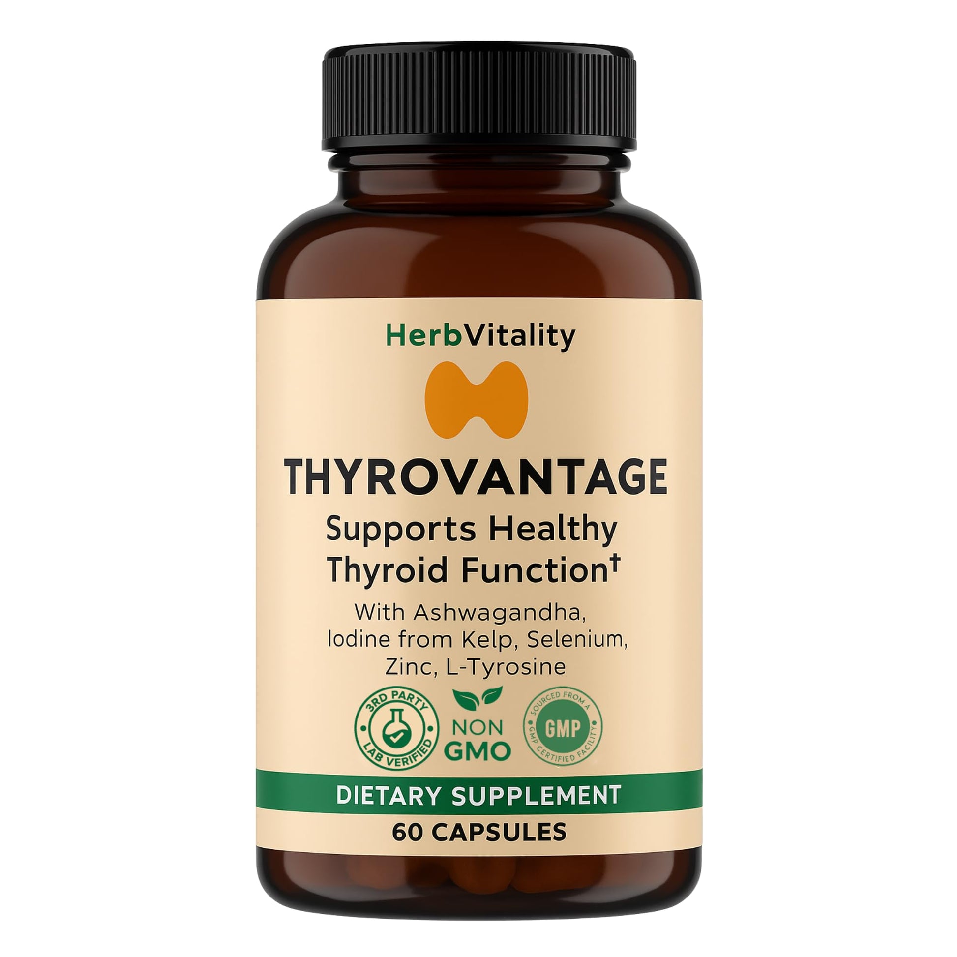 Herb Vitality Thyroid Support Supplement with Iodine, Ashwagandha & Kelp, 60 Capsules