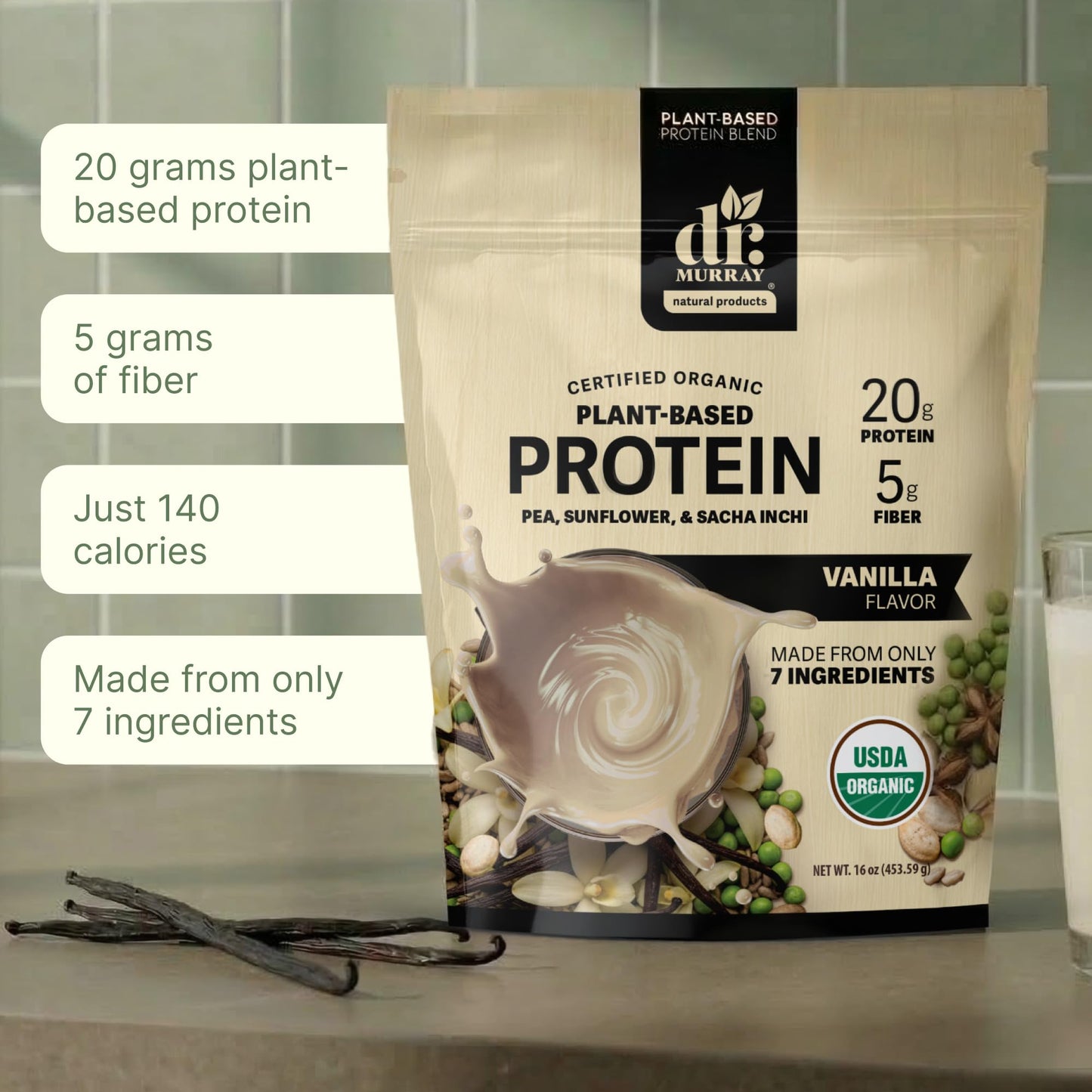 Dr. Murray Natural Products Organic Plant Based Protein Powder Vanilla, 16 oz