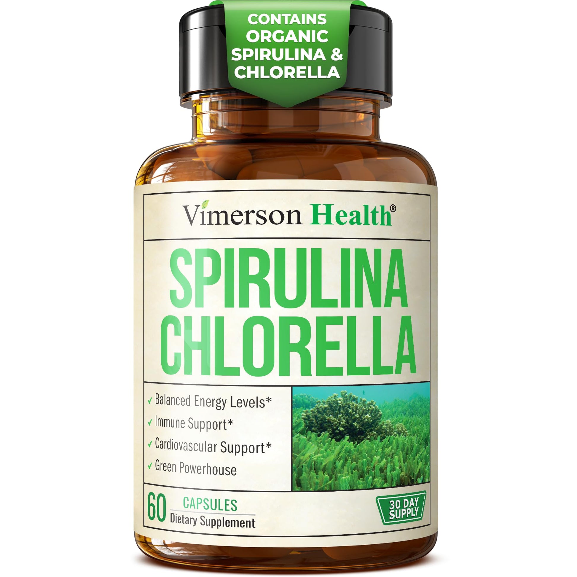 Vimerson Health Organic Spirulina and Chlorella, Capsules, 60 Capsules