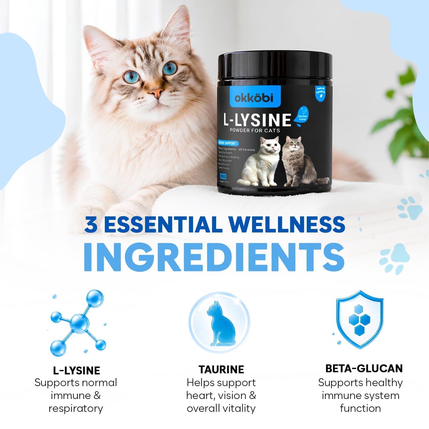 OKKÖBI L Lysine for Cats & Kittens Powder, 200 Servings