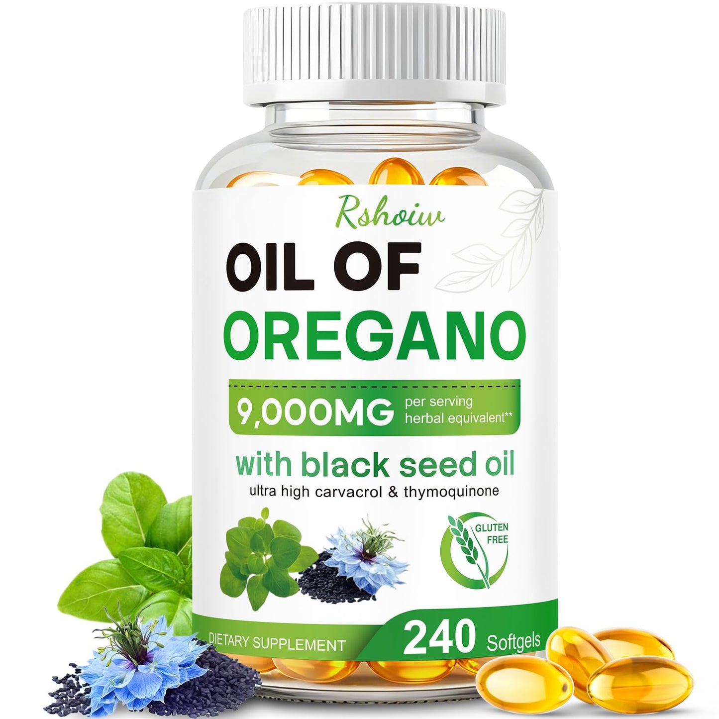 Rshoiw Oil of Oregano & Black Seed Oil Softgels 240 Softgels