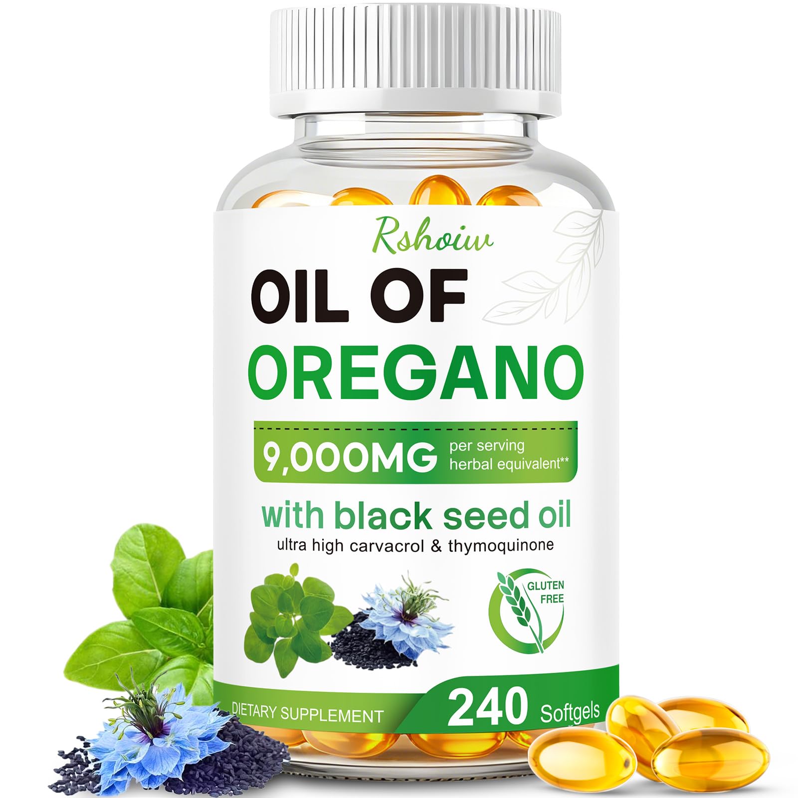 Rshoiw Oil of Oregano & Black Seed Oil Softgels 240 Softgels