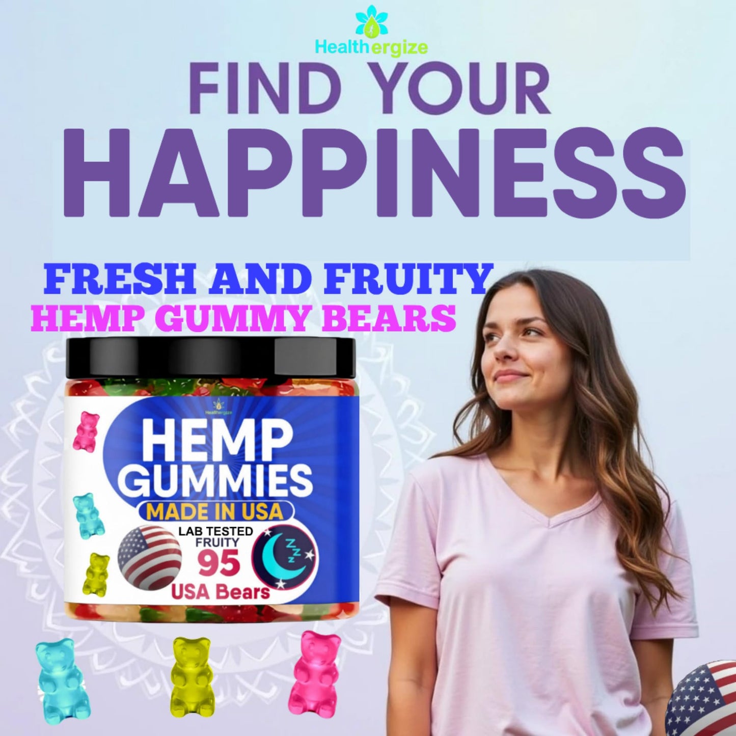 Healthergize Hemp Gummies for Sleep, Calm Relaxation Chewable 95 Count