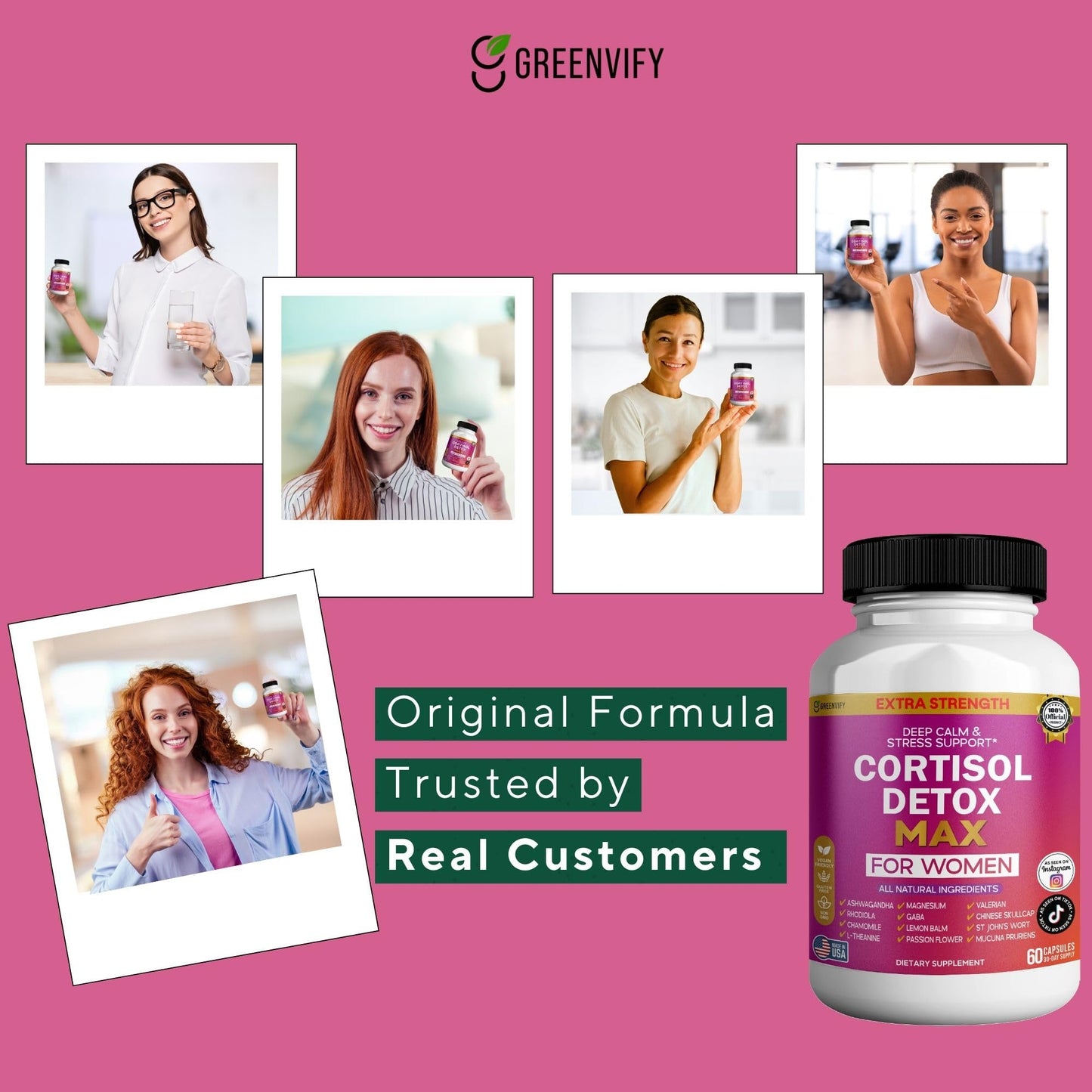 GREENVIFY Cortisol Detox Max for Women Extra Strength Stress Support 60 Capsules