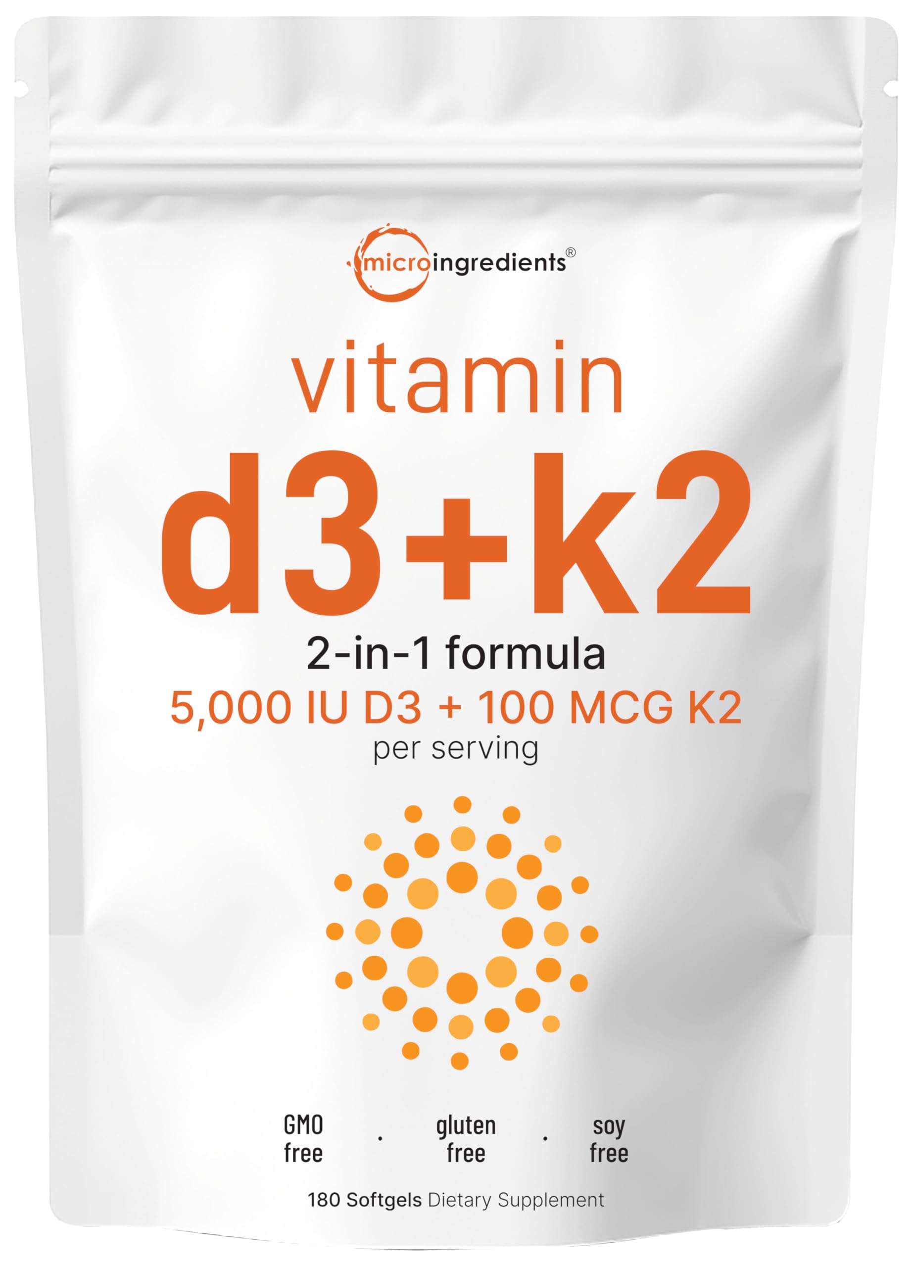Micro Ingredients Vitamin D3 5000 IU + K2 MK-7 100 mcg Softgels 180