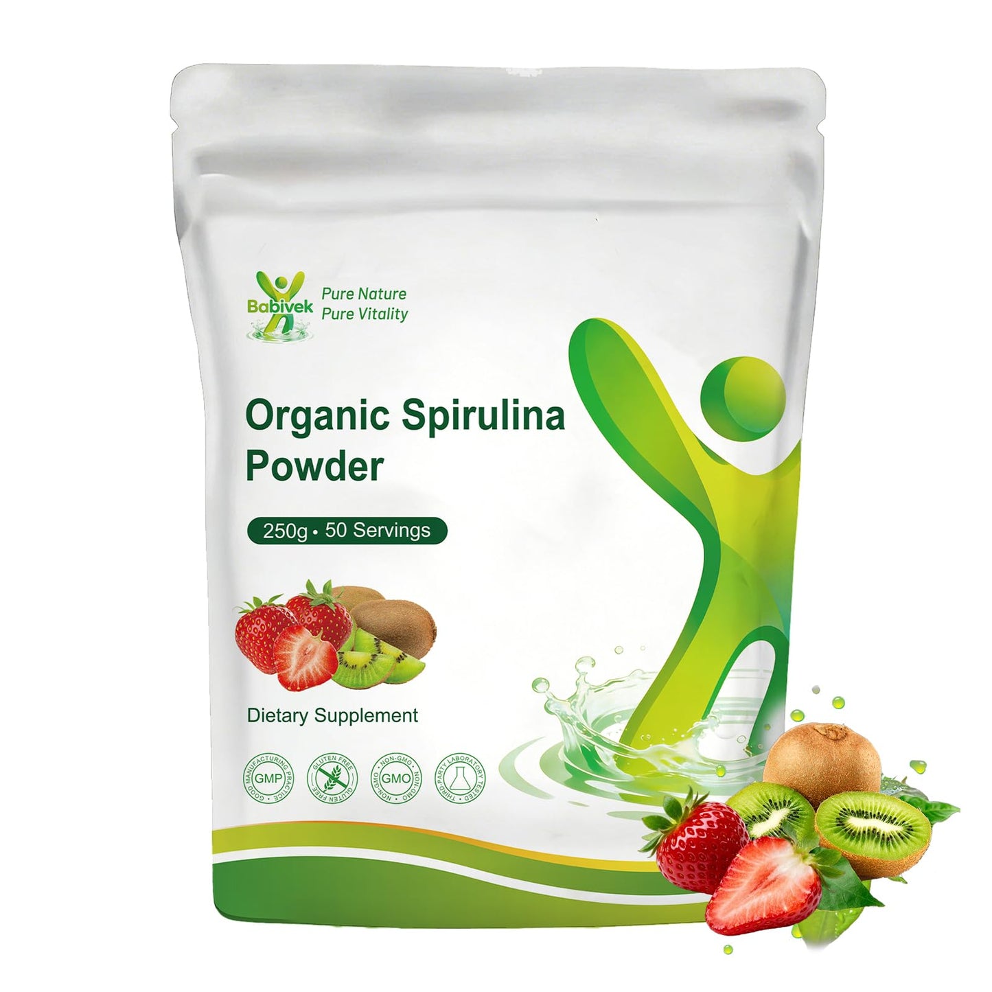 Babivek Spirulina Powder Organic Greens Superfood Vitamins and Minerals, 8.82 Ounce