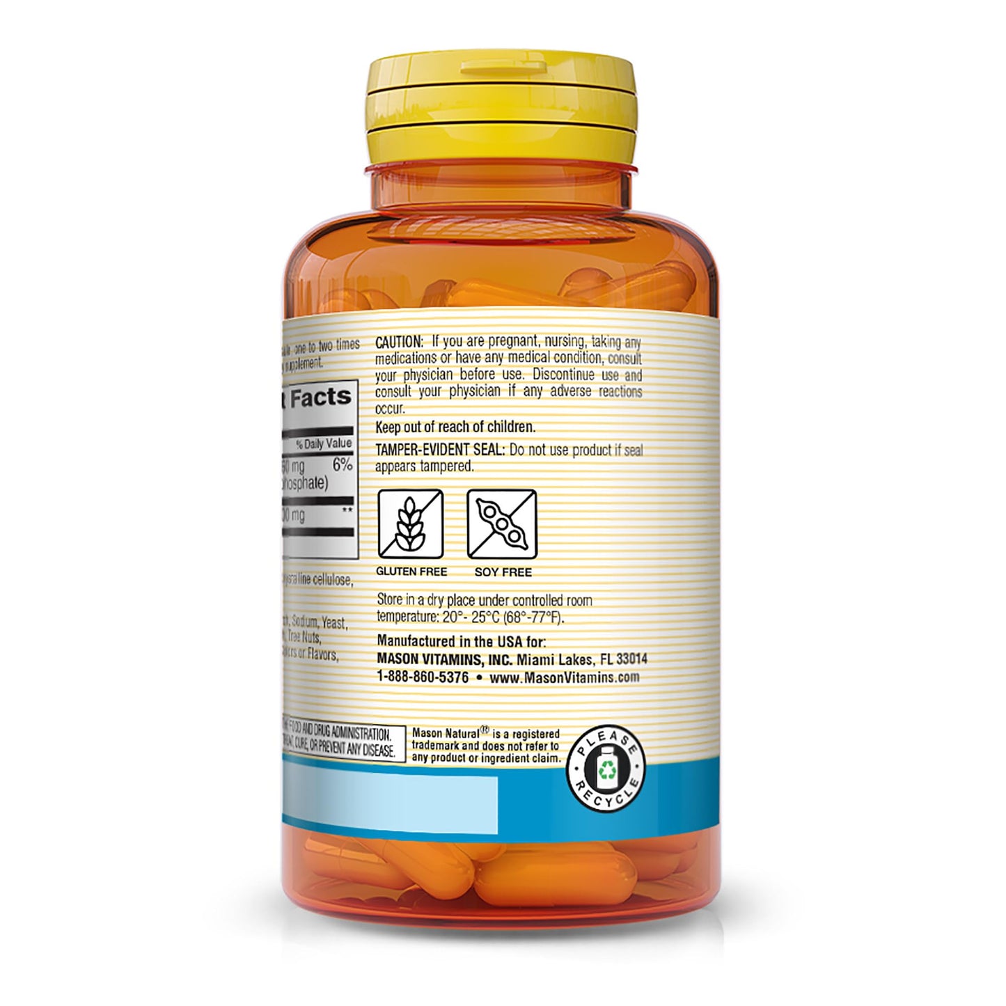 Mason Natural L-Arginine 500 mg with Calcium Nitric Oxide Supplement Capsule, 60 Count