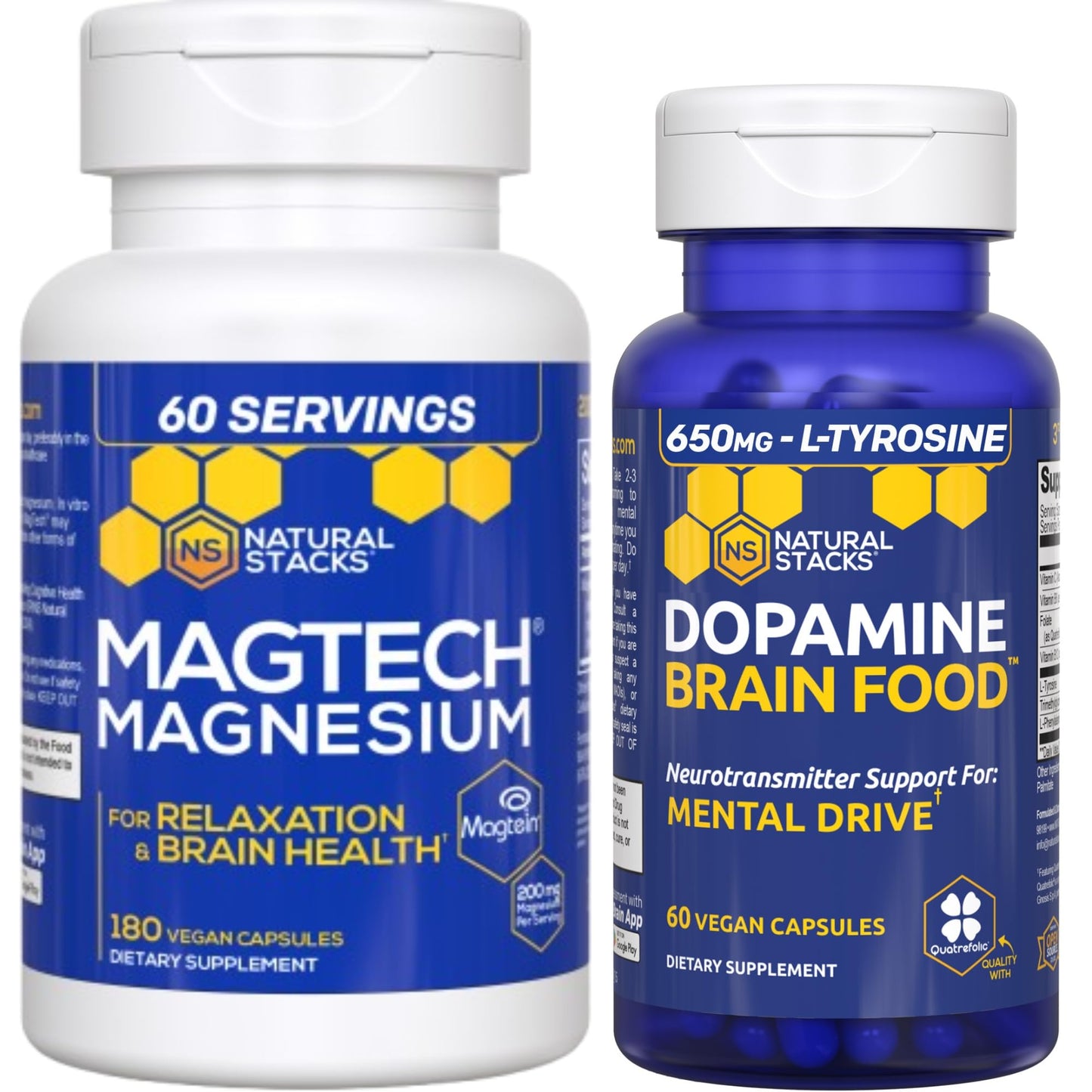 Natural Stacks Dopamine Brain Food + Magtech Magnesium Supplement Bundle Capsules 240