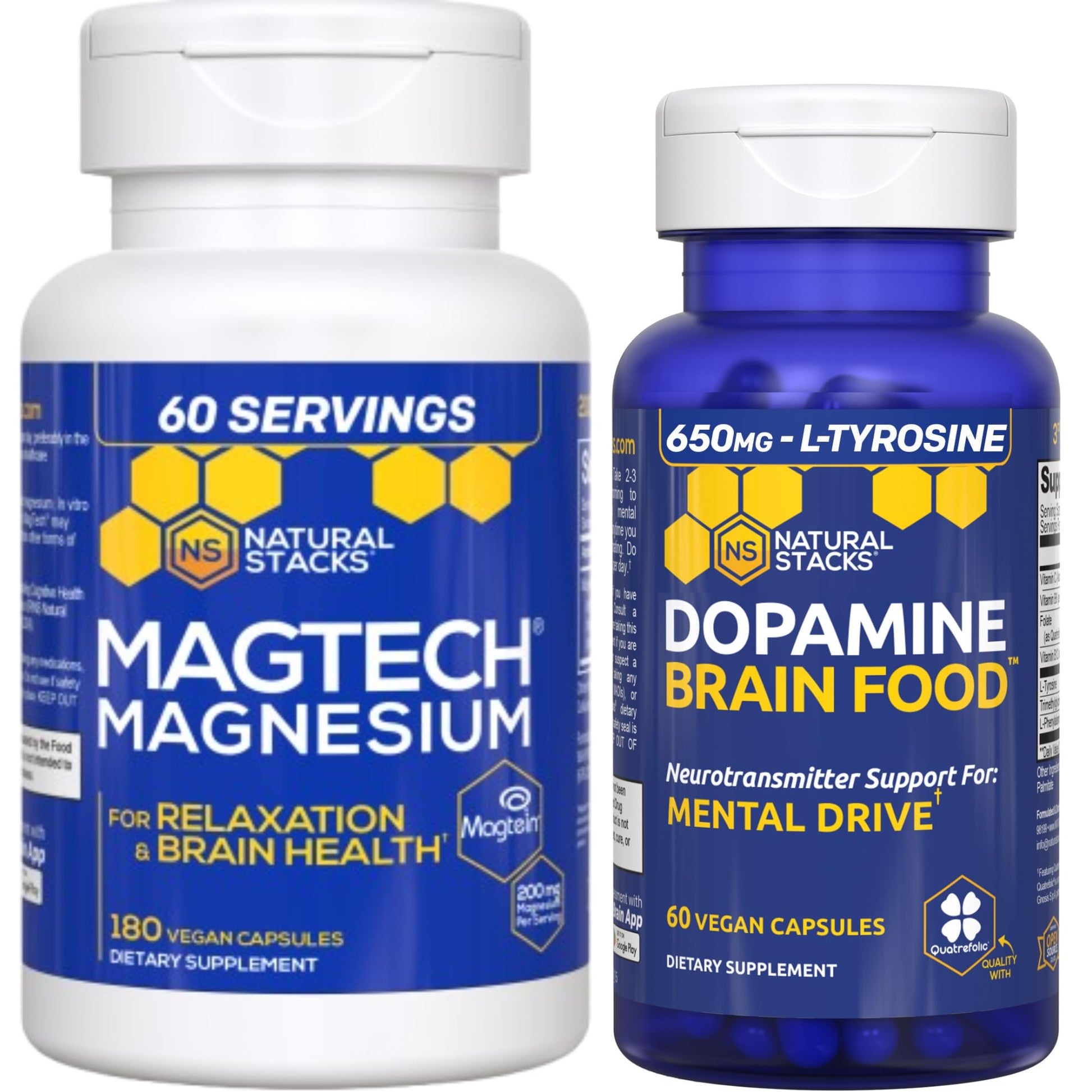 Natural Stacks Dopamine Brain Food + Magtech Magnesium Supplement Bundle Capsules 240