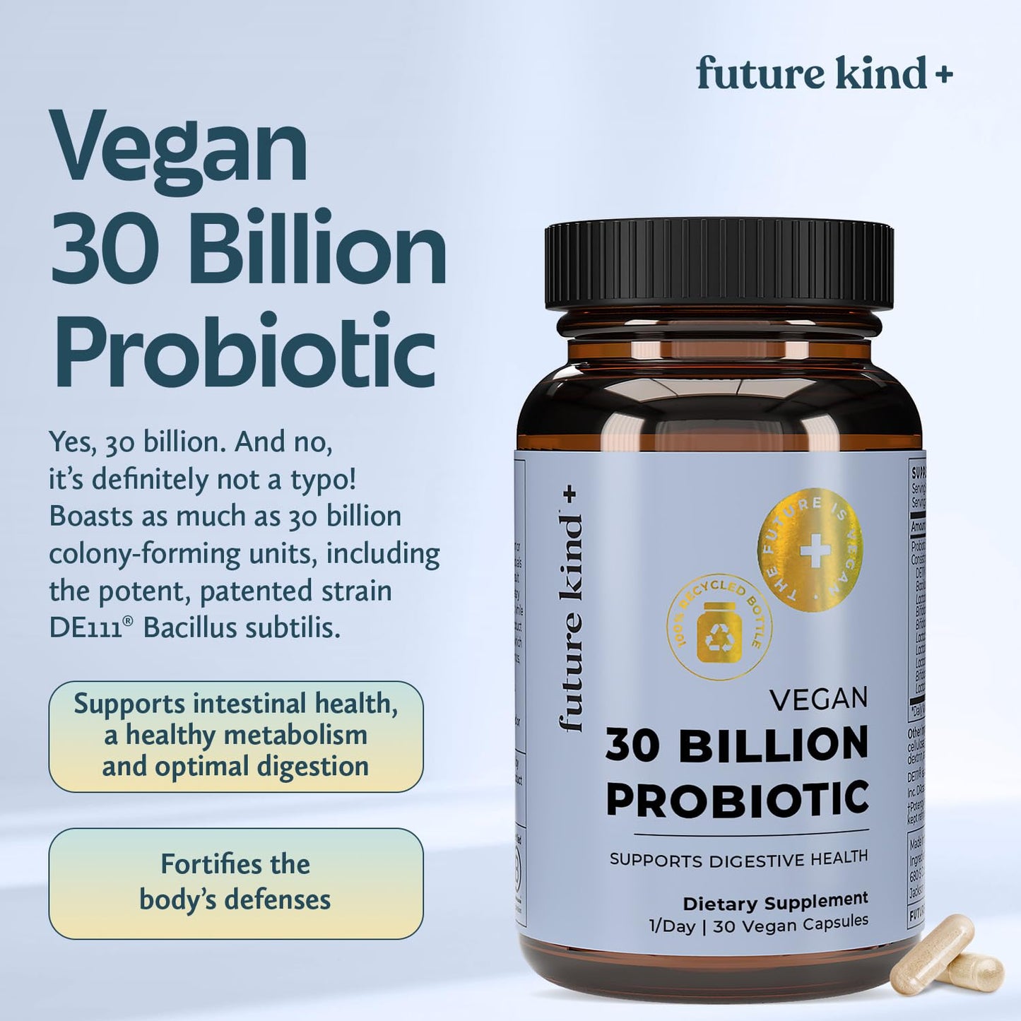 Future Kind Vegan Probiotics for Women and Men Capsules, 30 Count