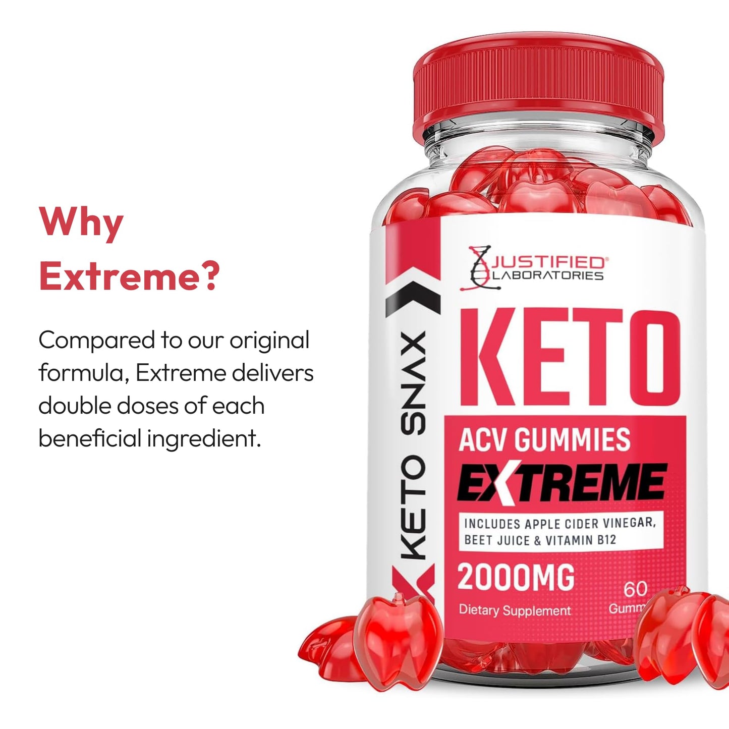 Justified Laboratories Keto Snax Keto ACV Extreme (2000 mg) Gummies 180 Count