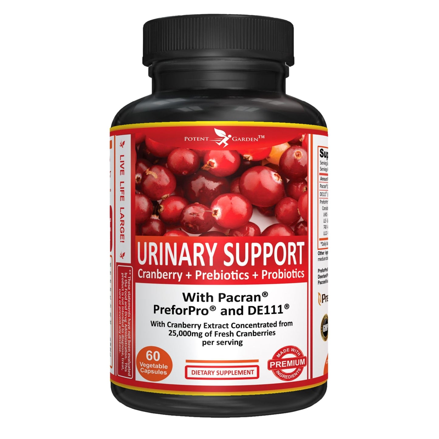 Potent Garden Urinary Support Probiotic Cranberry Capsules for Women, 5 Billion CFUs, 60 Count