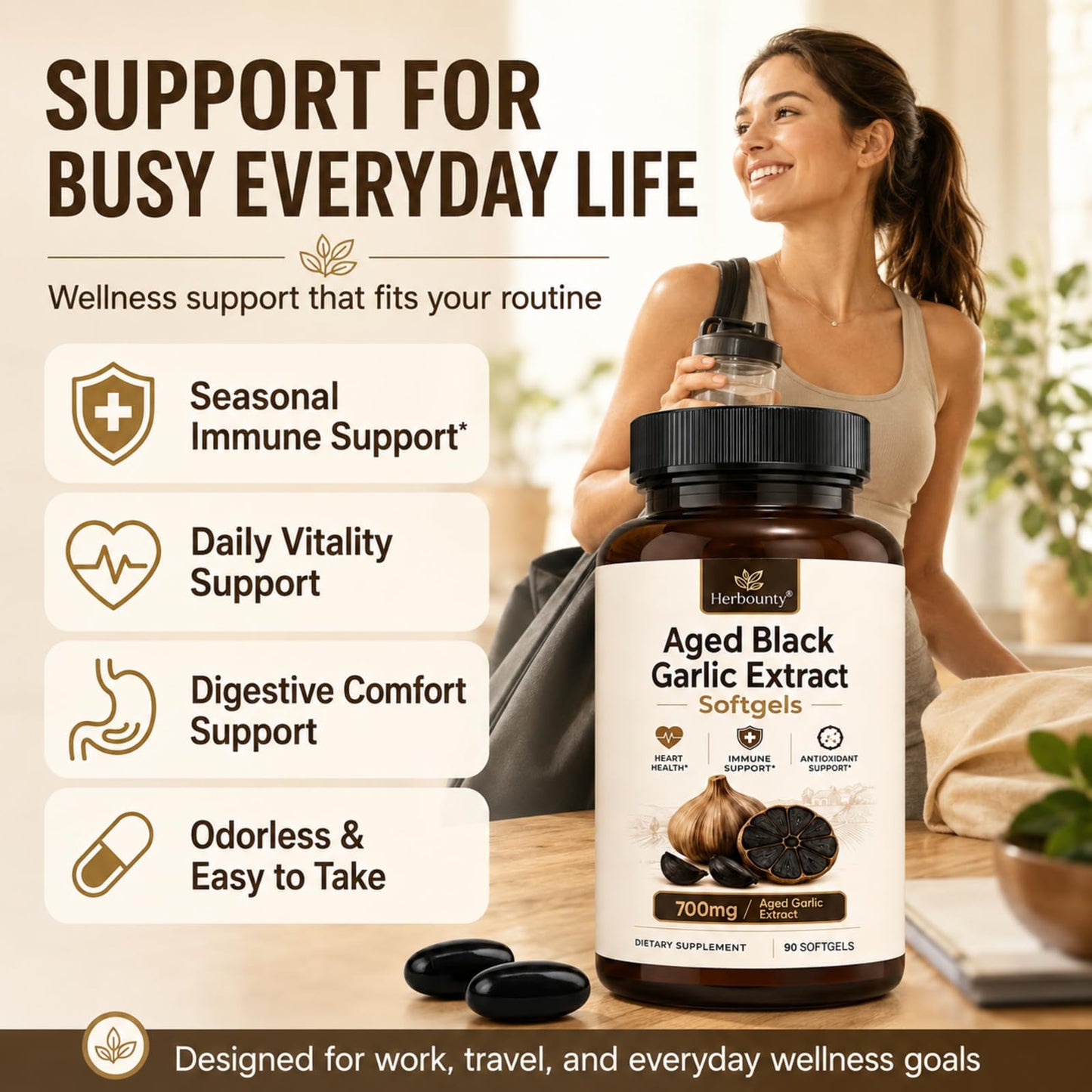 Herbounty Odorless Fermented Aged Black Garlic Extract 700mg Capsule 90 Count
