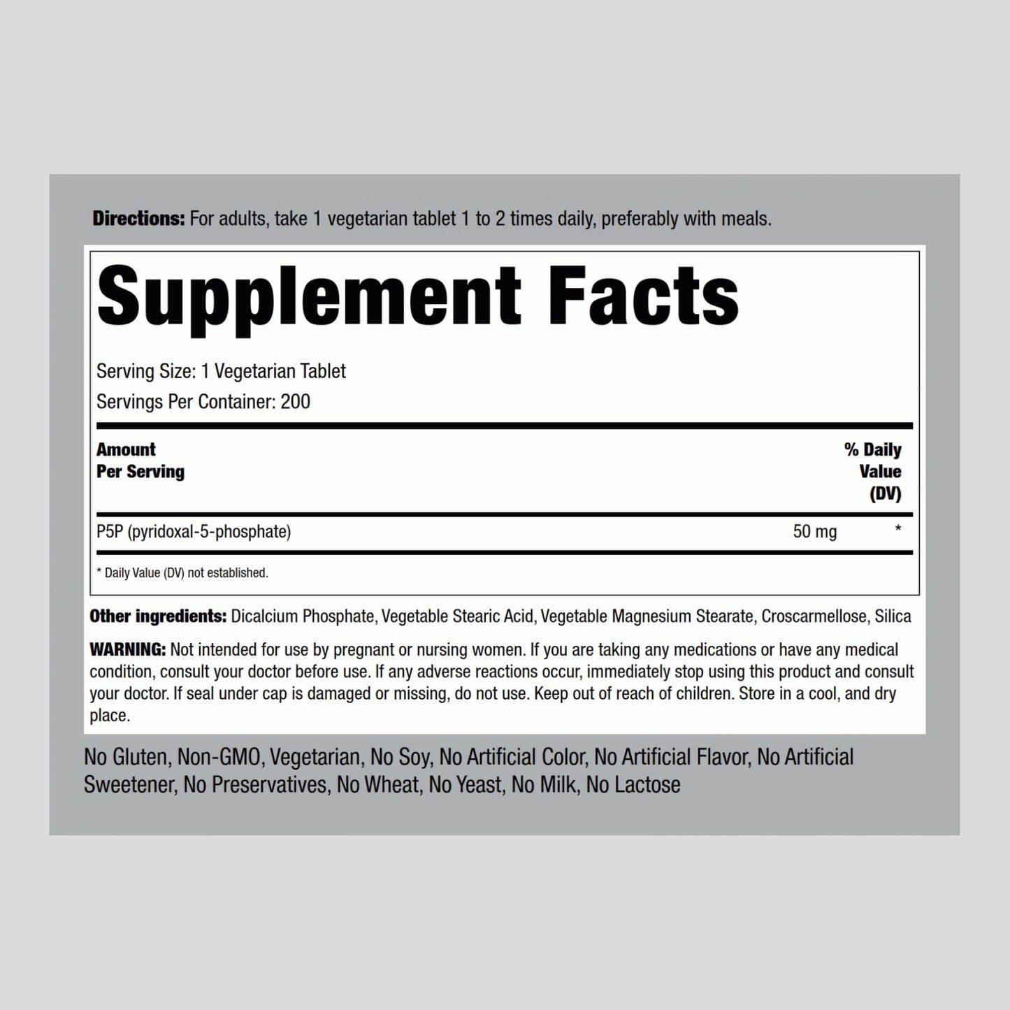 Piping Rock P5P Vitamin B6 50 mg Tablets, 200 Tablets