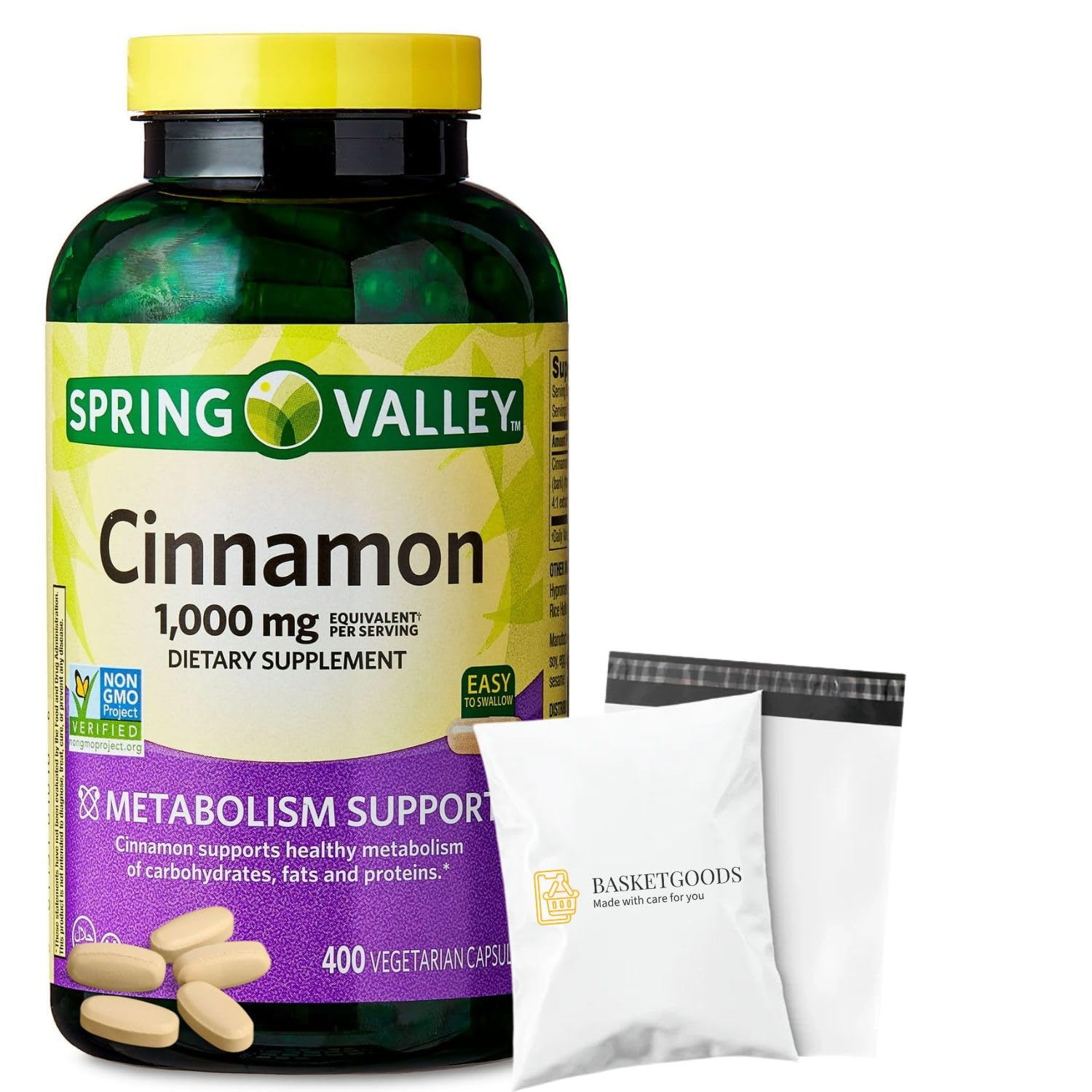 BASKETGOODS Spring Valley Cinnamon Dietary Supplement 1000 mg Capsules, 400 Capsules