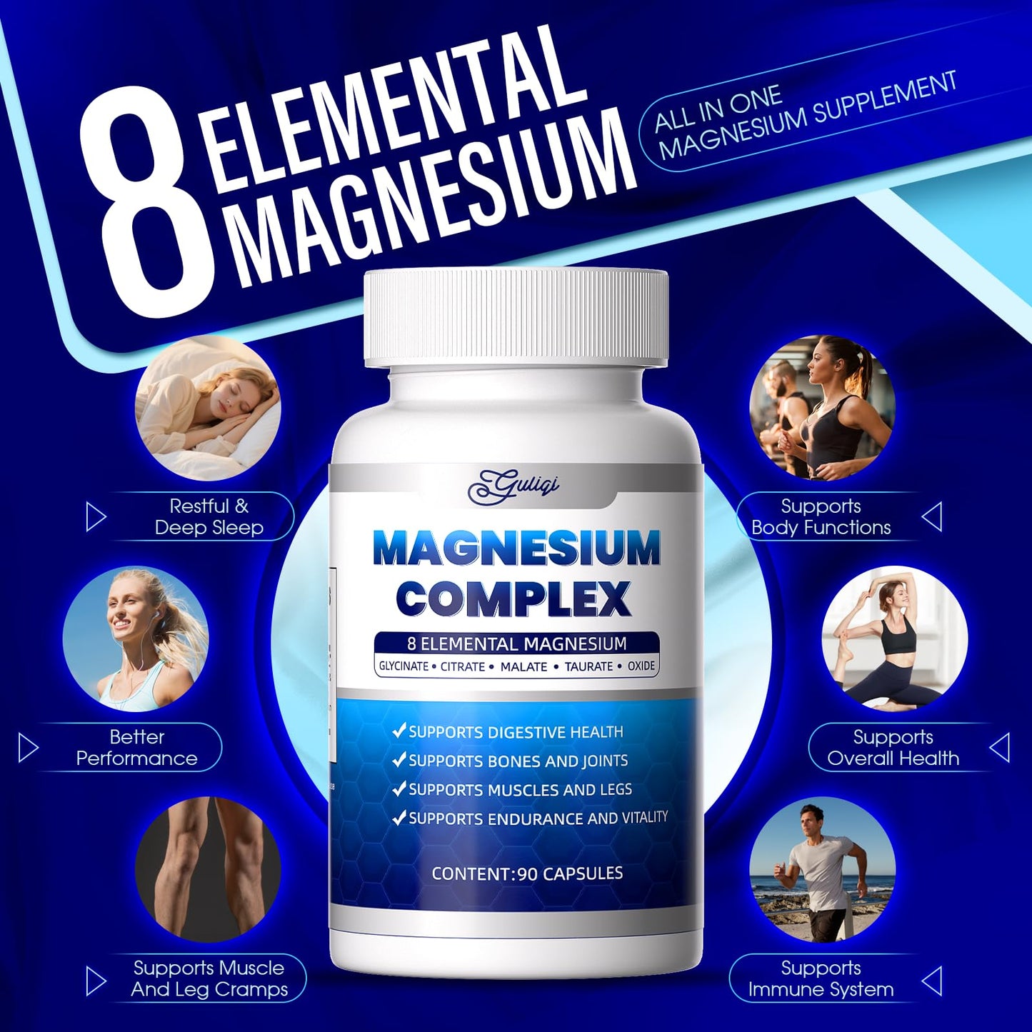 Guliqi 8-in-1 Magnesium Complex Supplement 1000mg 90 Capsules