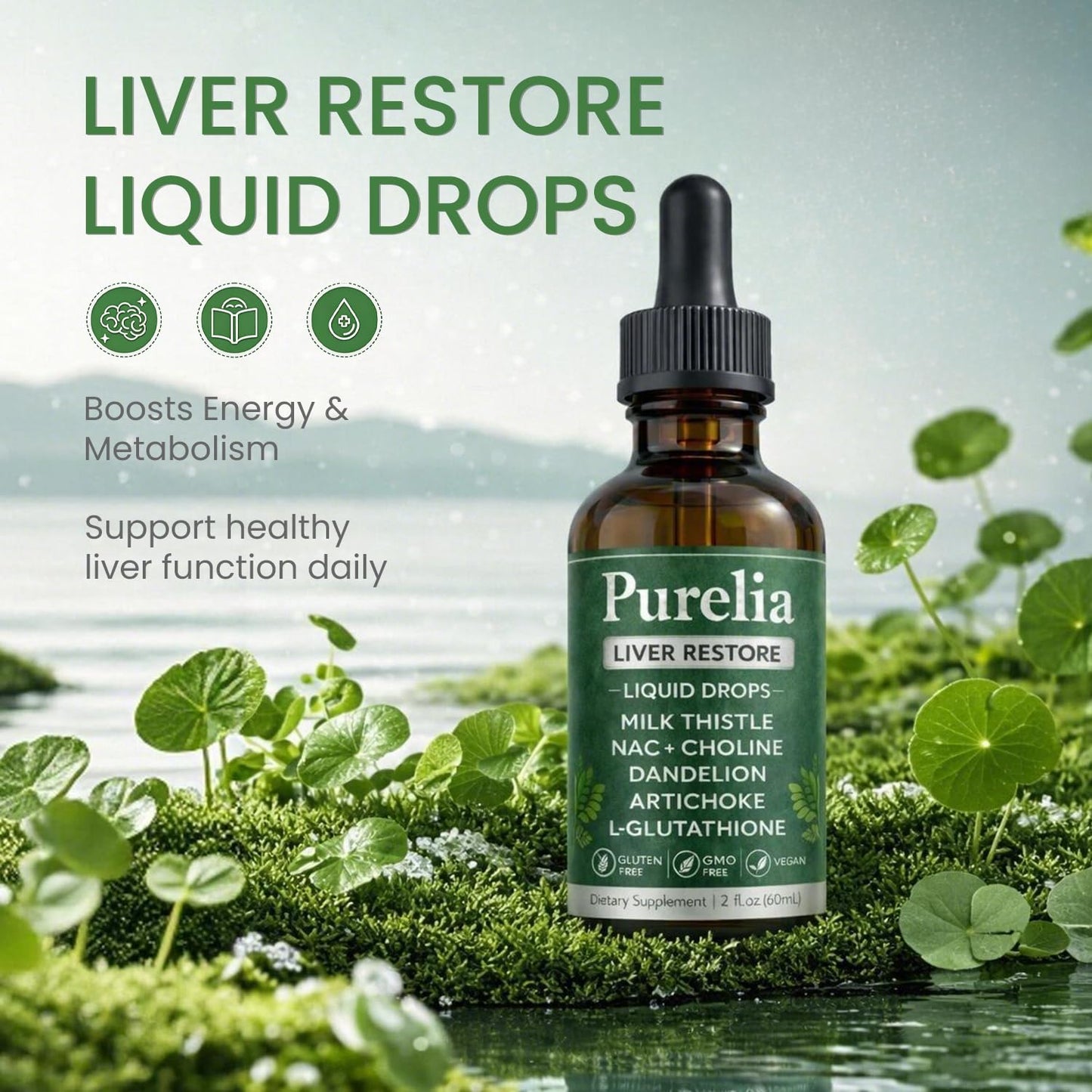 ZOVOST Purelia Liver Restore Drops with Milk Thistle Gummy, 2-Count, 2 oz