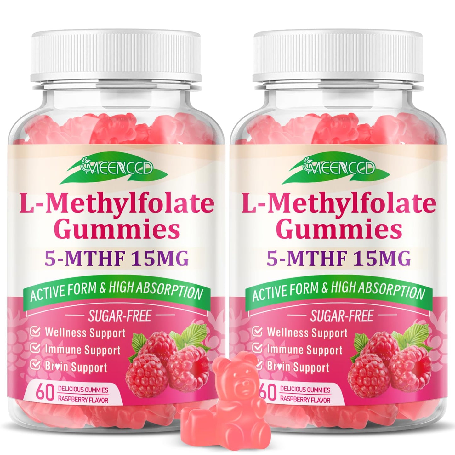 MEENCCD L-Methylfolate Gummies, Active 5-MTHF, Methylfolate Supplement, 120 Gummies