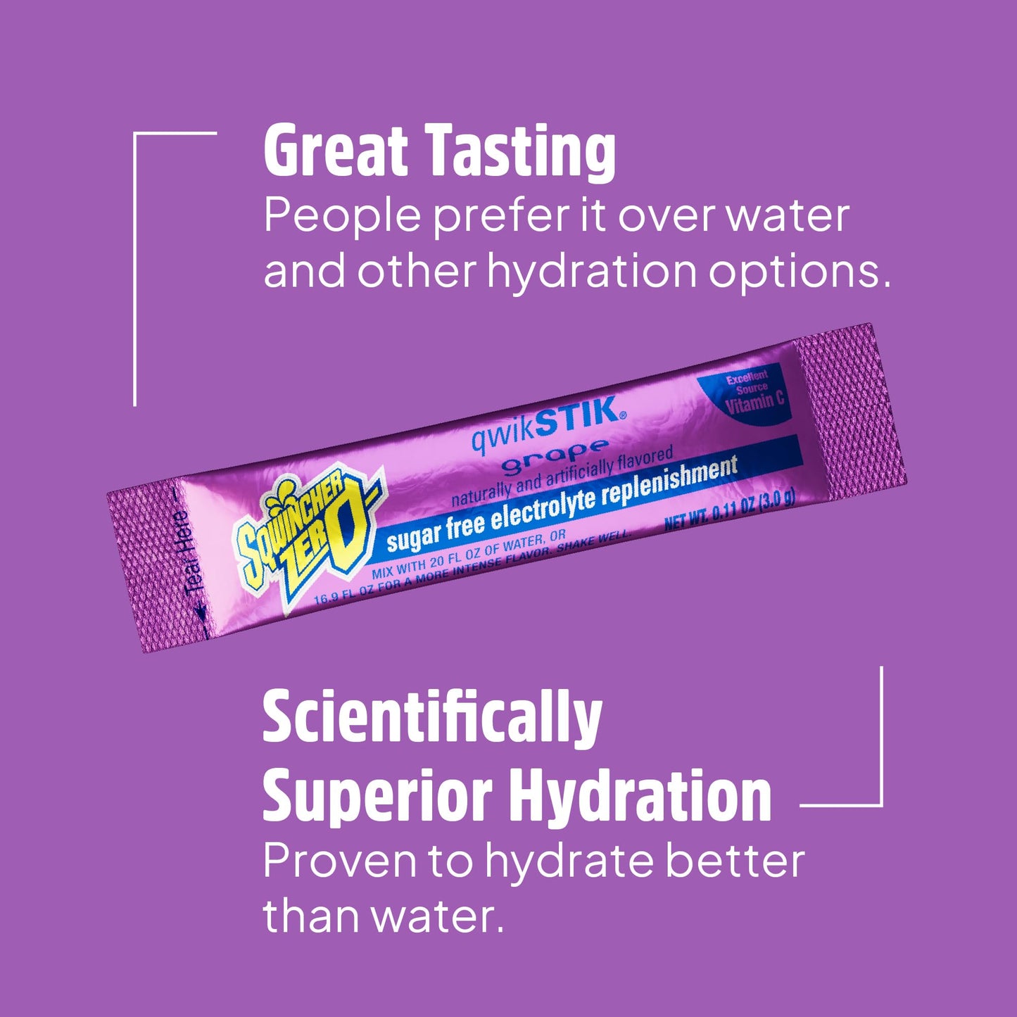 Sqwincher Qwik Stik Sugar Free Grape Flavor Powder, 50 Pack