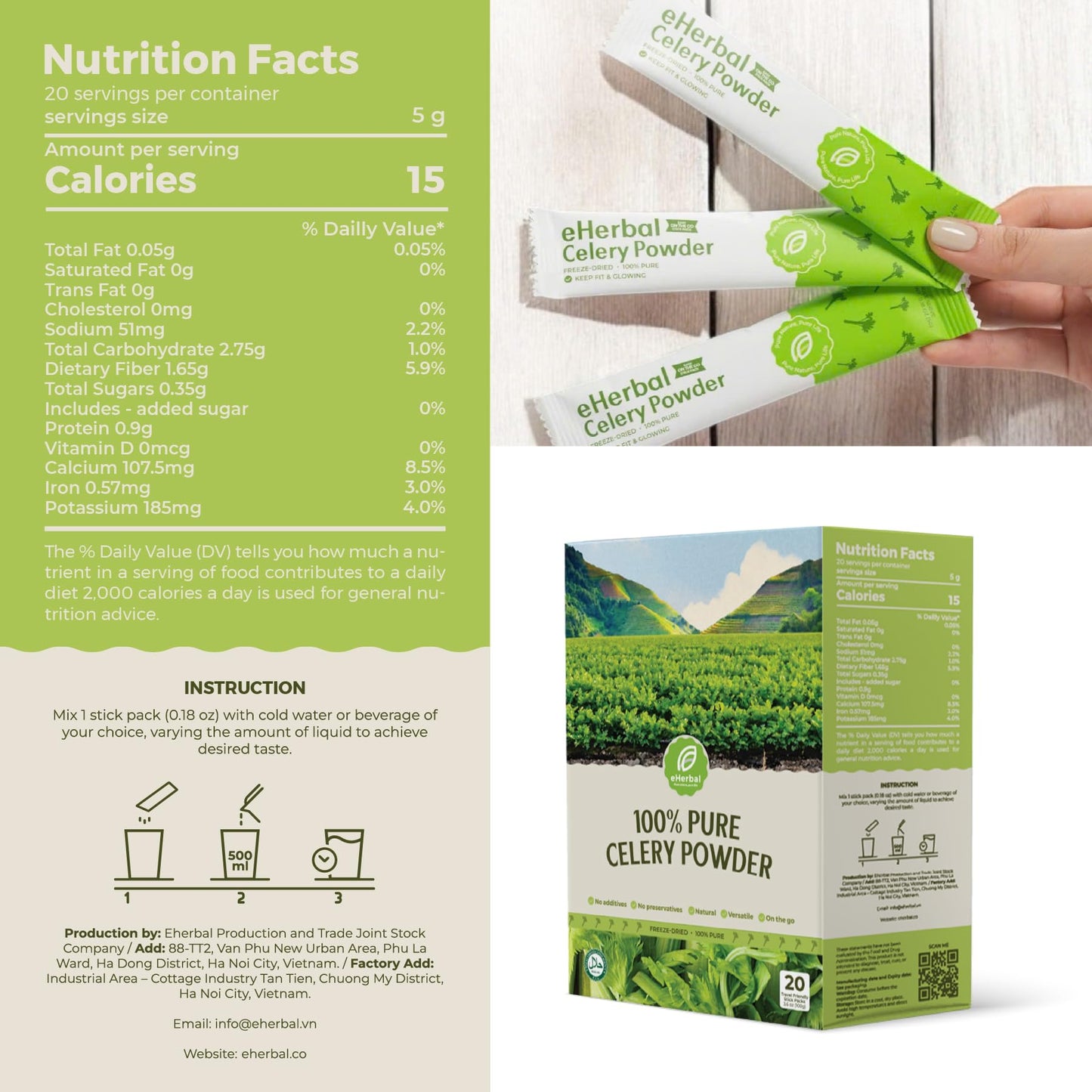 eHerbal PURE NATURE, PURE LIFE Beetroot & Celery Powder Pack Sticks 7.2