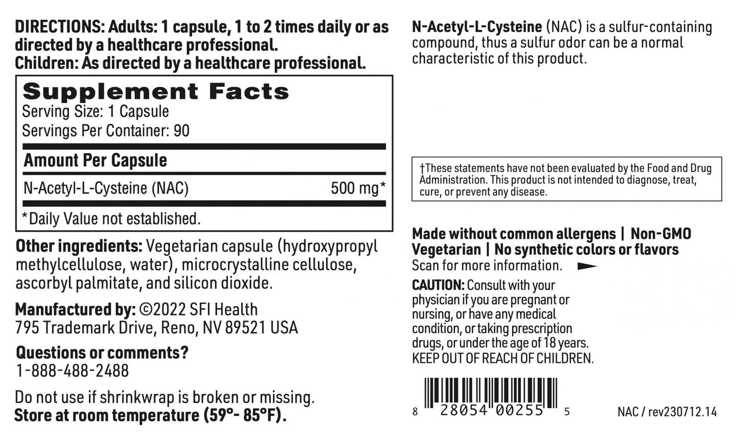 SFI Health N-Acetyl-L-Cysteine 500mg Capsule, 90 Capsules