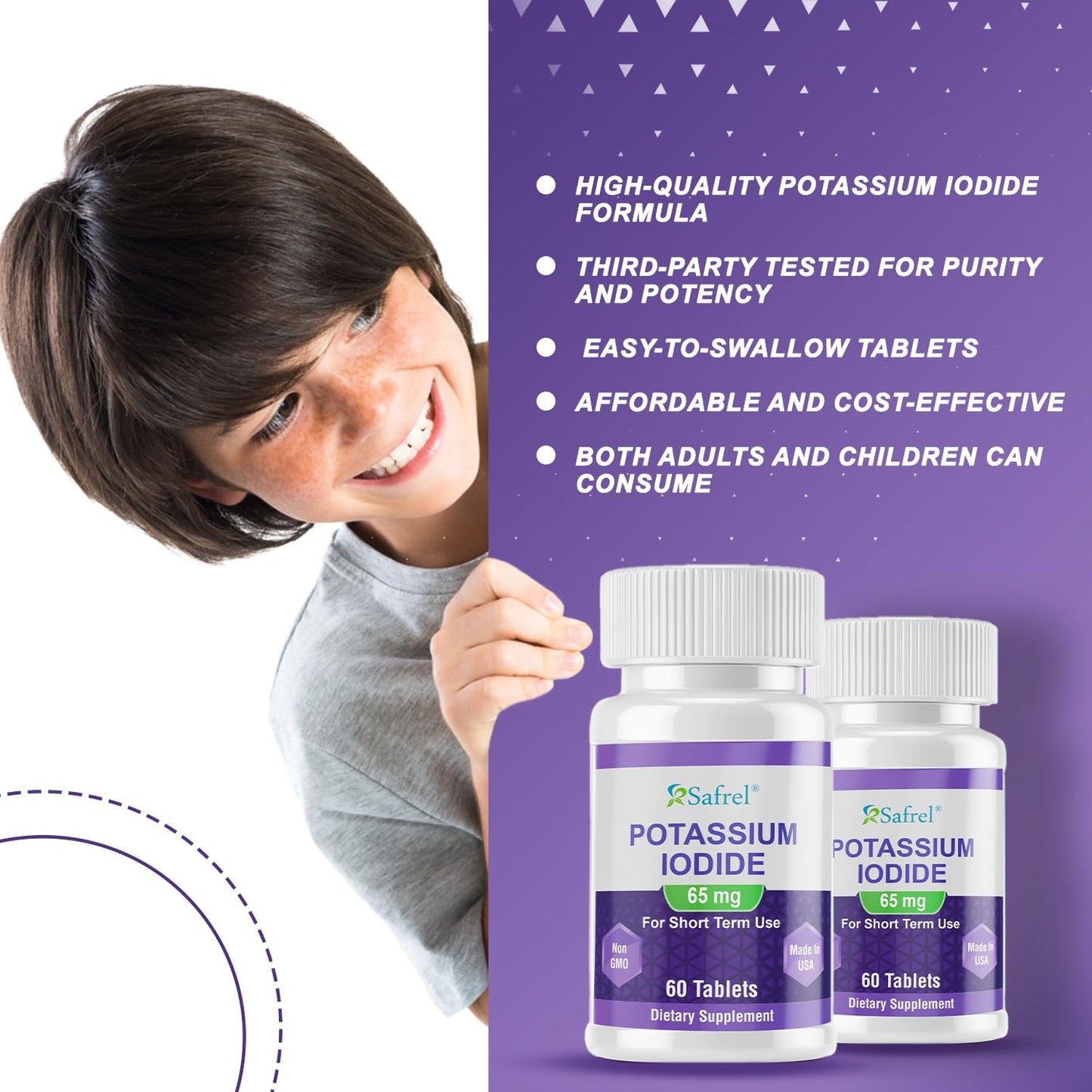 Safrel Potassium Iodide 65 mg per Serving Capsule, 60 Count