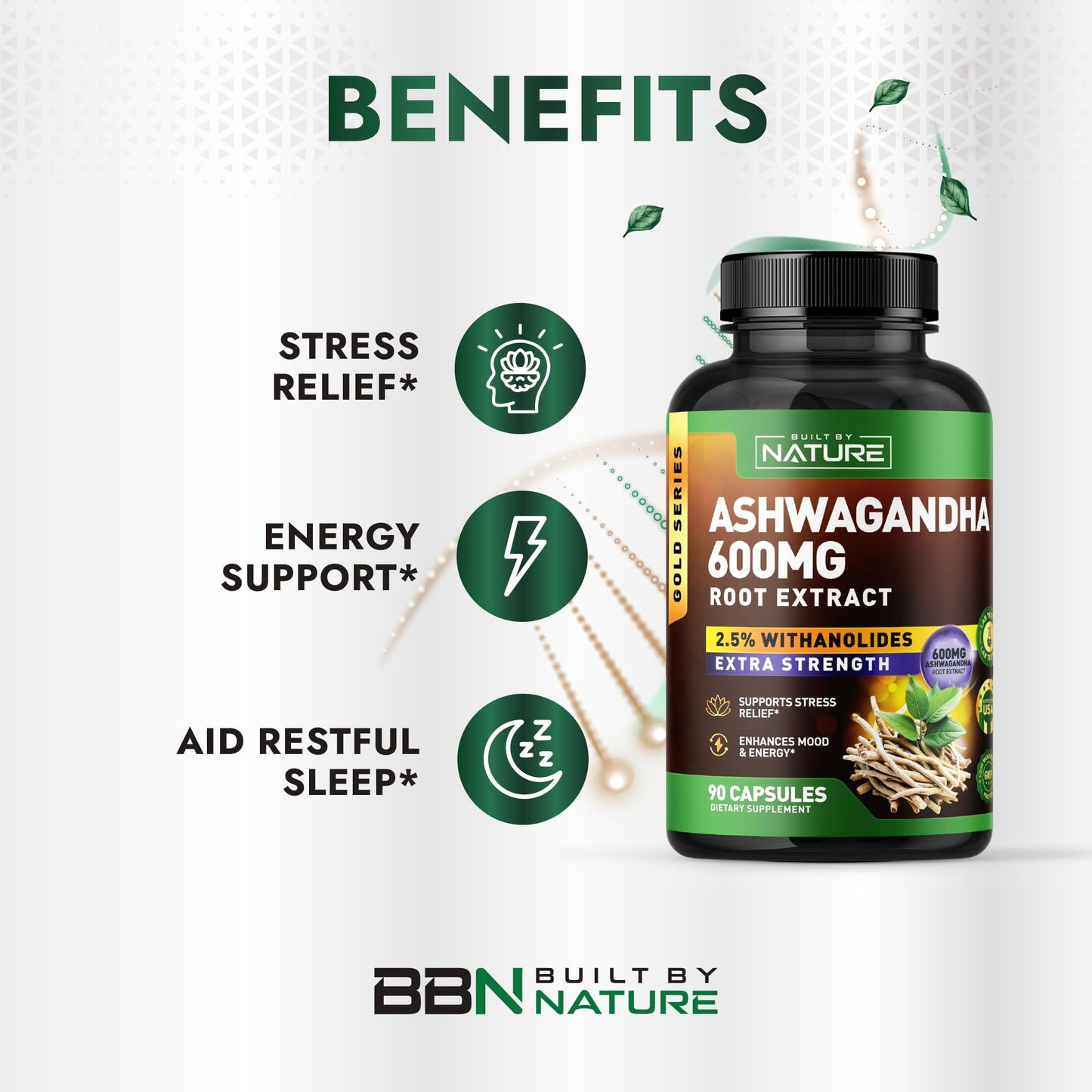 Built by Nature Ashwagandha Supplement for Men & Women 90 Capsules