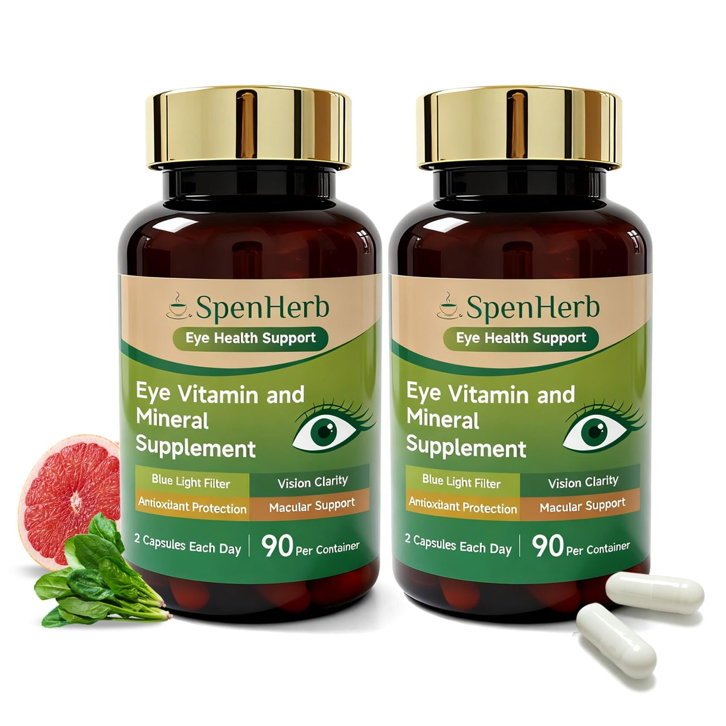 SpenHerb Eye Vitamin and Mineral Supplement Vision Support with Lutein and Zeaxanthin, 180 Capsules