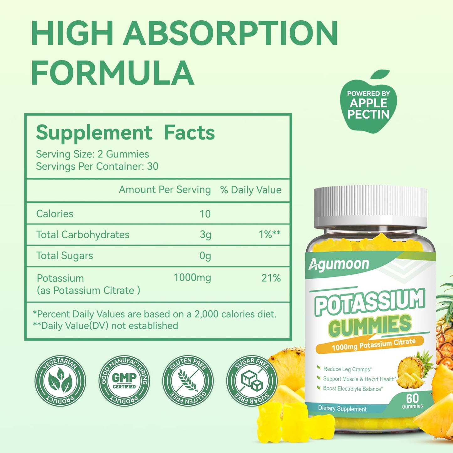 Agumoon Potassium Citrate Gummies 1000mg, 60 Count