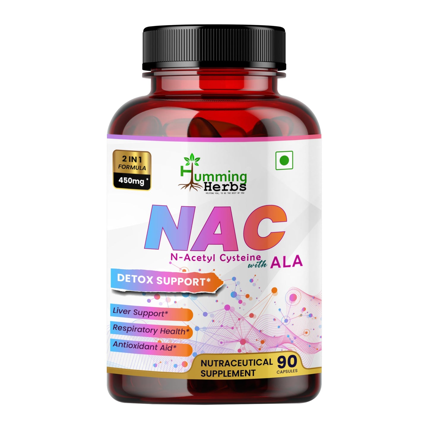 Humming Herbs NAC Supplement 450mg with Alpha Lipoic Acid - N-Acetyl Cysteine + ALA 2-in-1 Antioxidant Formula Capsules, 90 Count